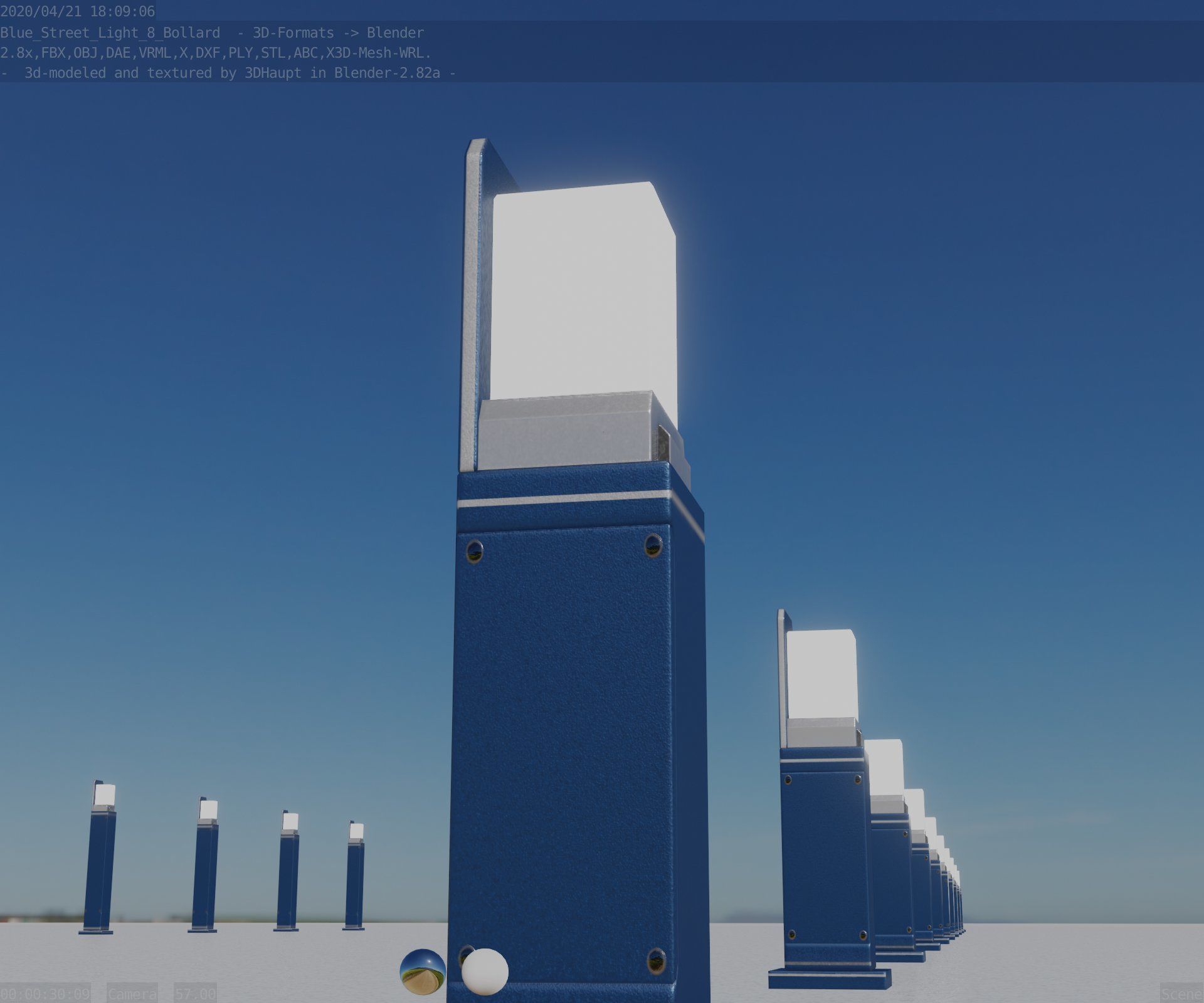 Street Light 8 Bollard 500 mm Futuristic Blue Version 2 Low-poly 3D model_29