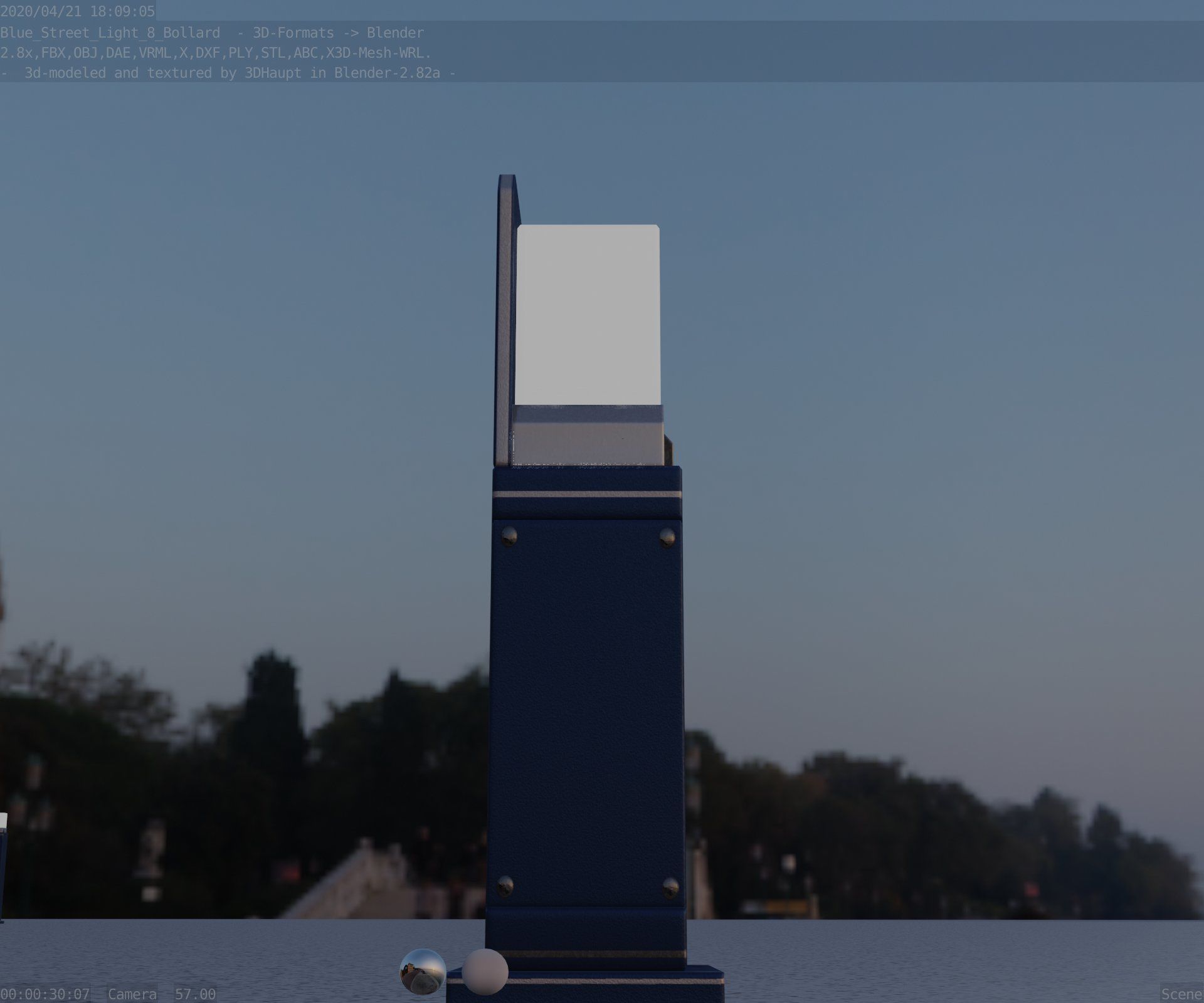 Street Light 8 Bollard 500 mm Futuristic Blue Version 2 Low-poly 3D model_27