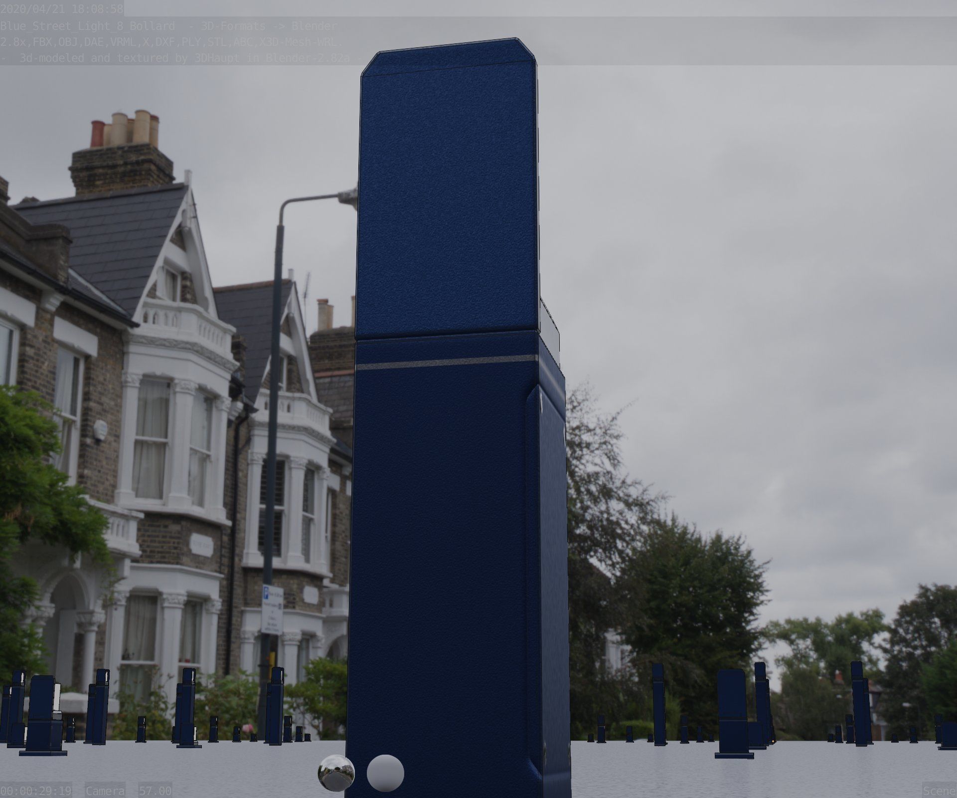 Street Light 8 Bollard 500 mm Futuristic Blue Version 2 Low-poly 3D model_15