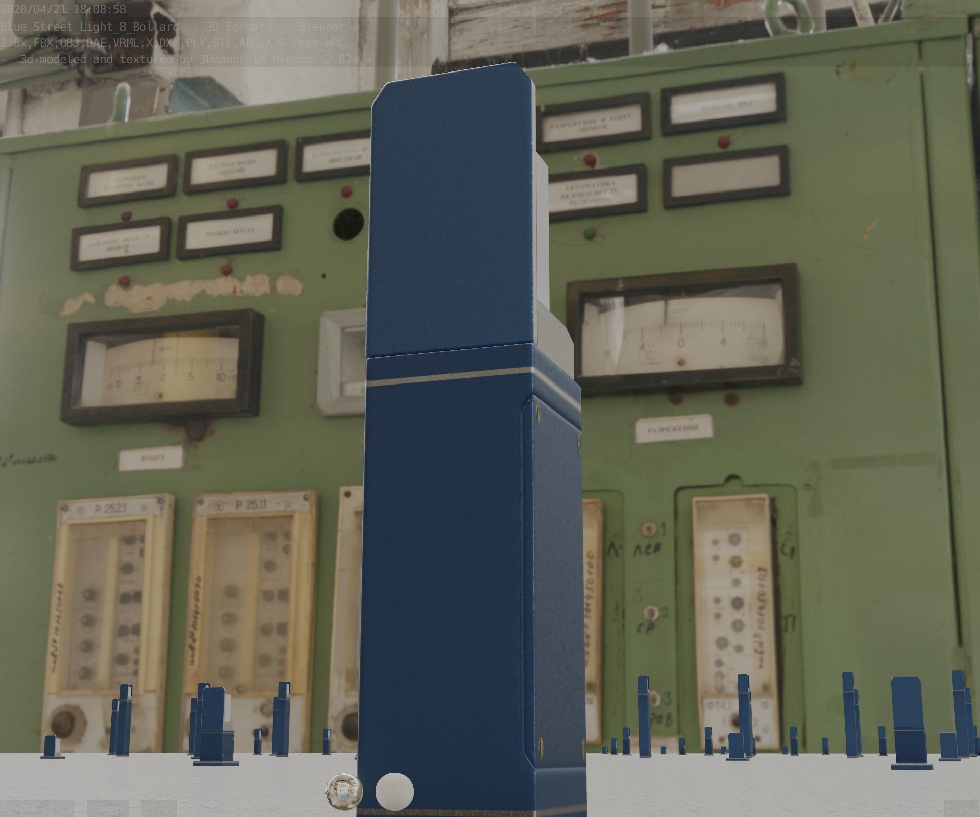 Street Light 8 Bollard 500 mm Futuristic Blue Version 2 Low-poly 3D model_16