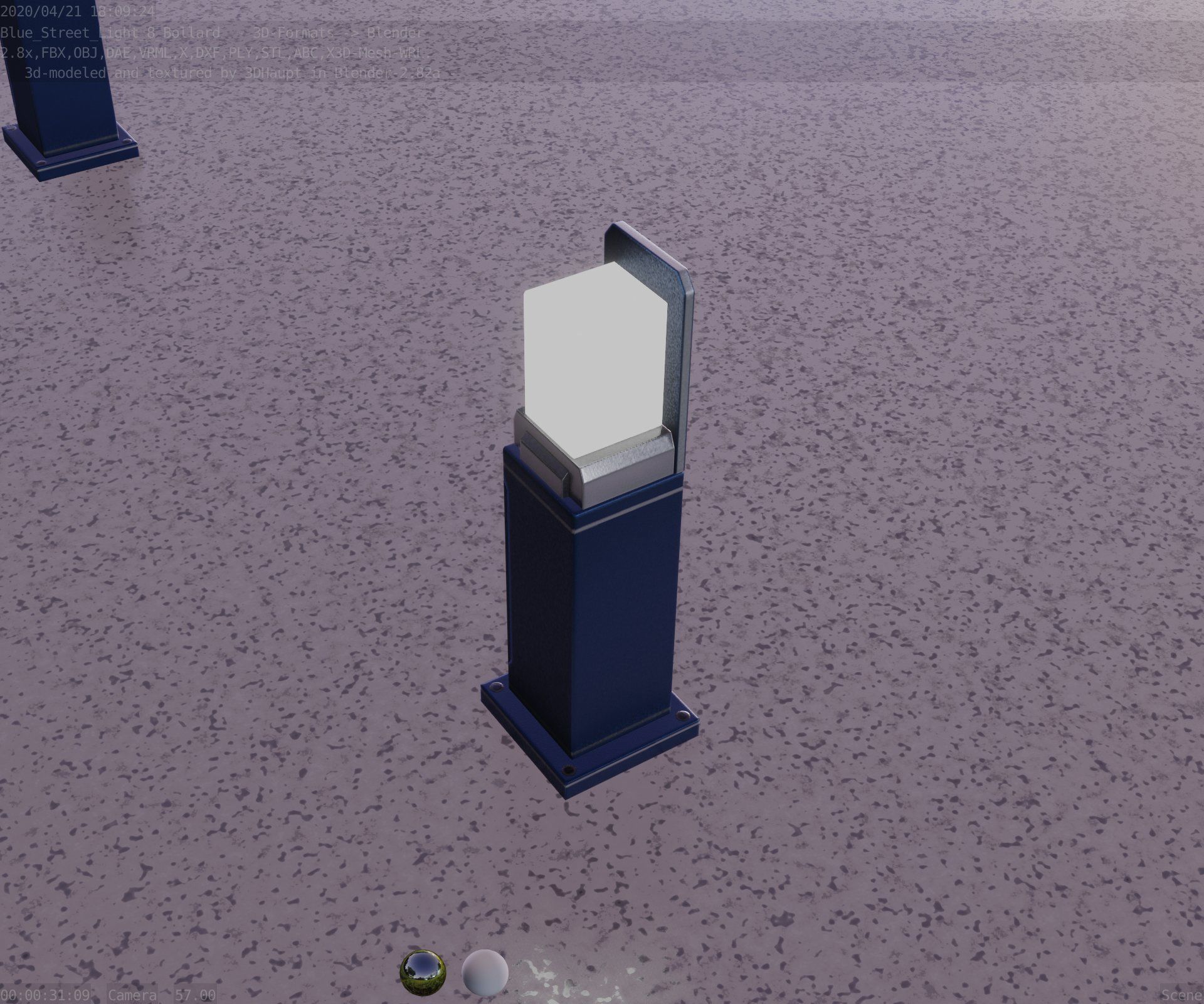 Street Light 8 Bollard 500 mm Futuristic Blue Version 2 Low-poly 3D model_53