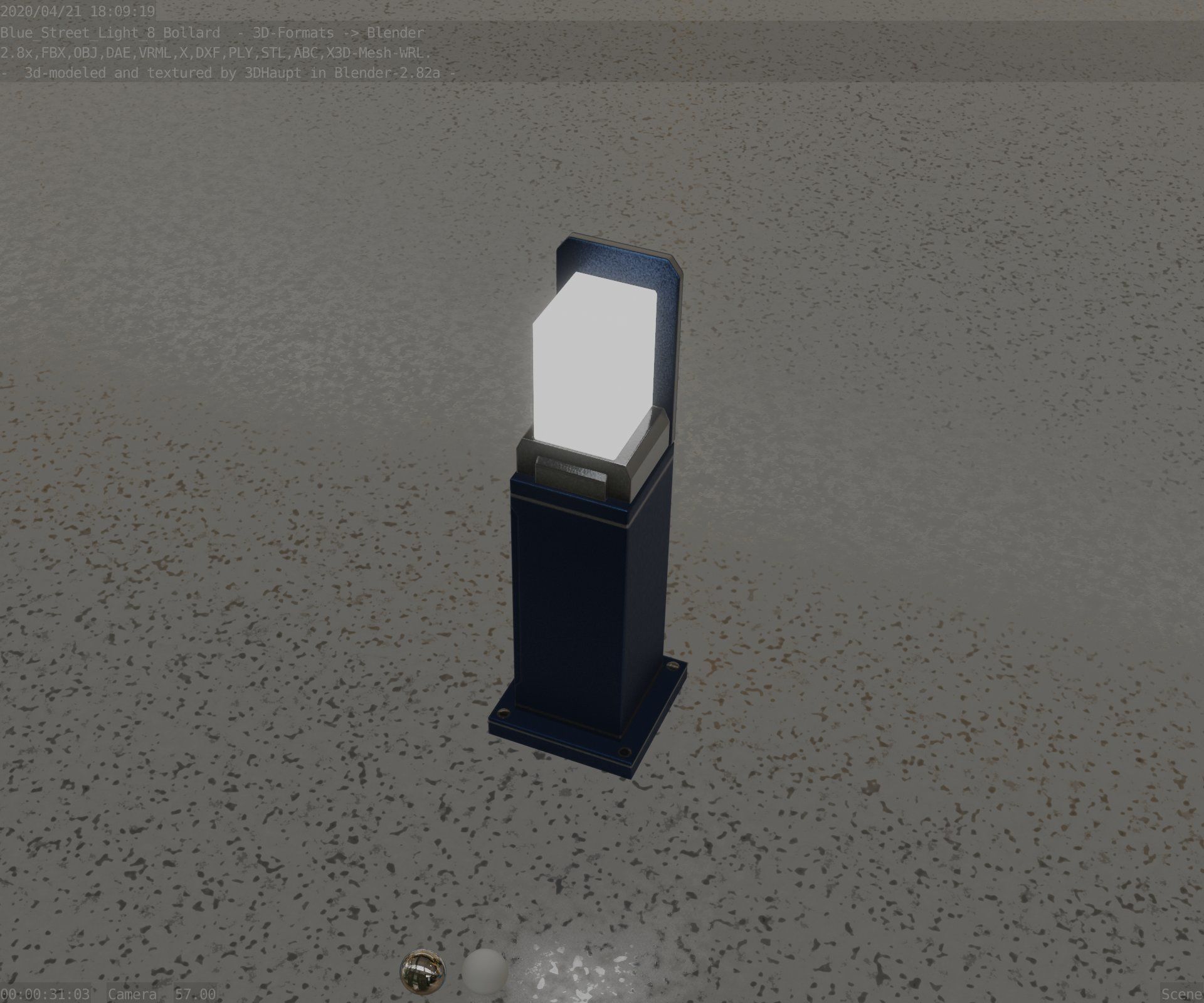 Street Light 8 Bollard 500 mm Futuristic Blue Version 2 Low-poly 3D model_47