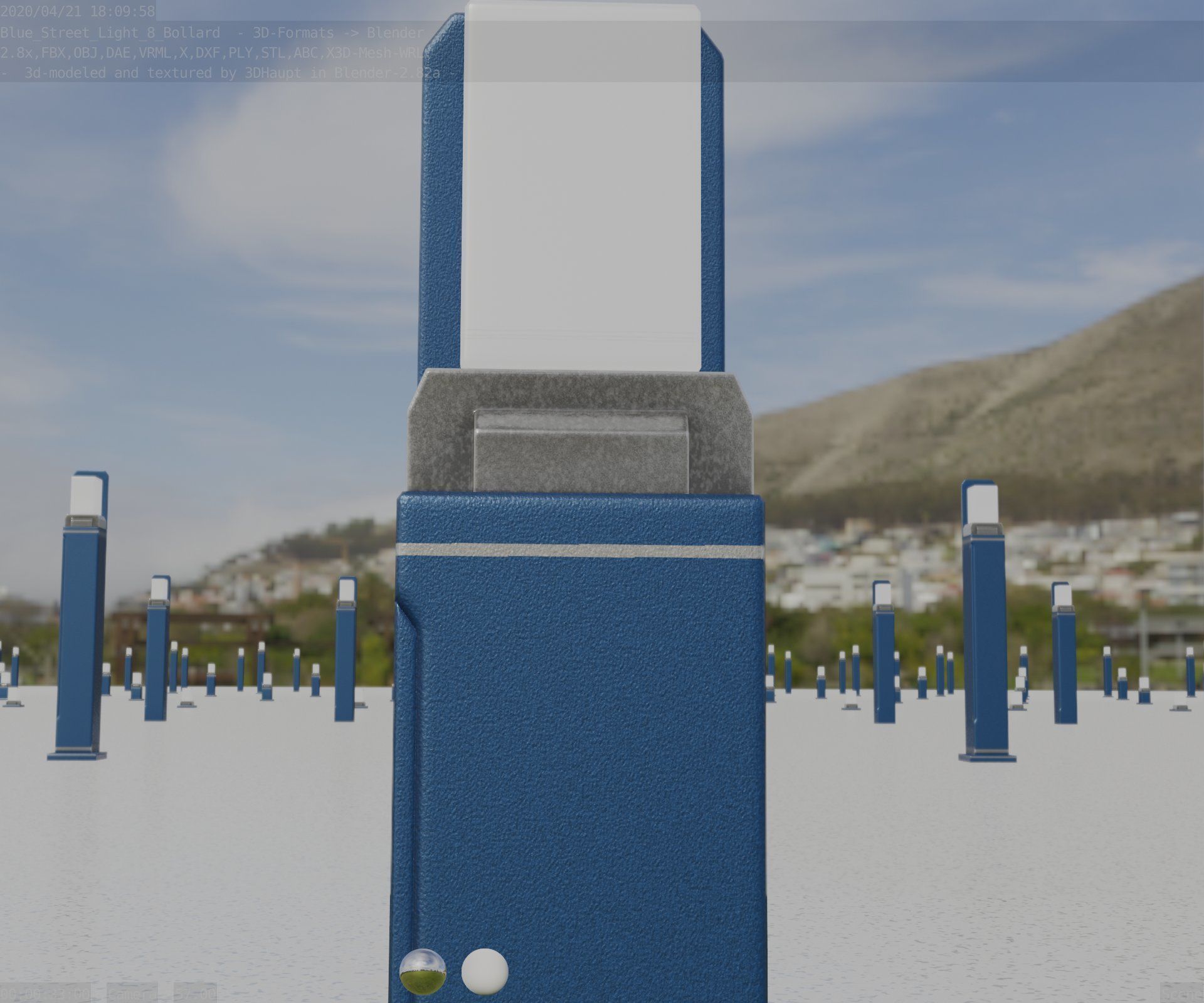 Street Light 8 Bollard 500 mm Futuristic Blue Version 2 Low-poly 3D model_92