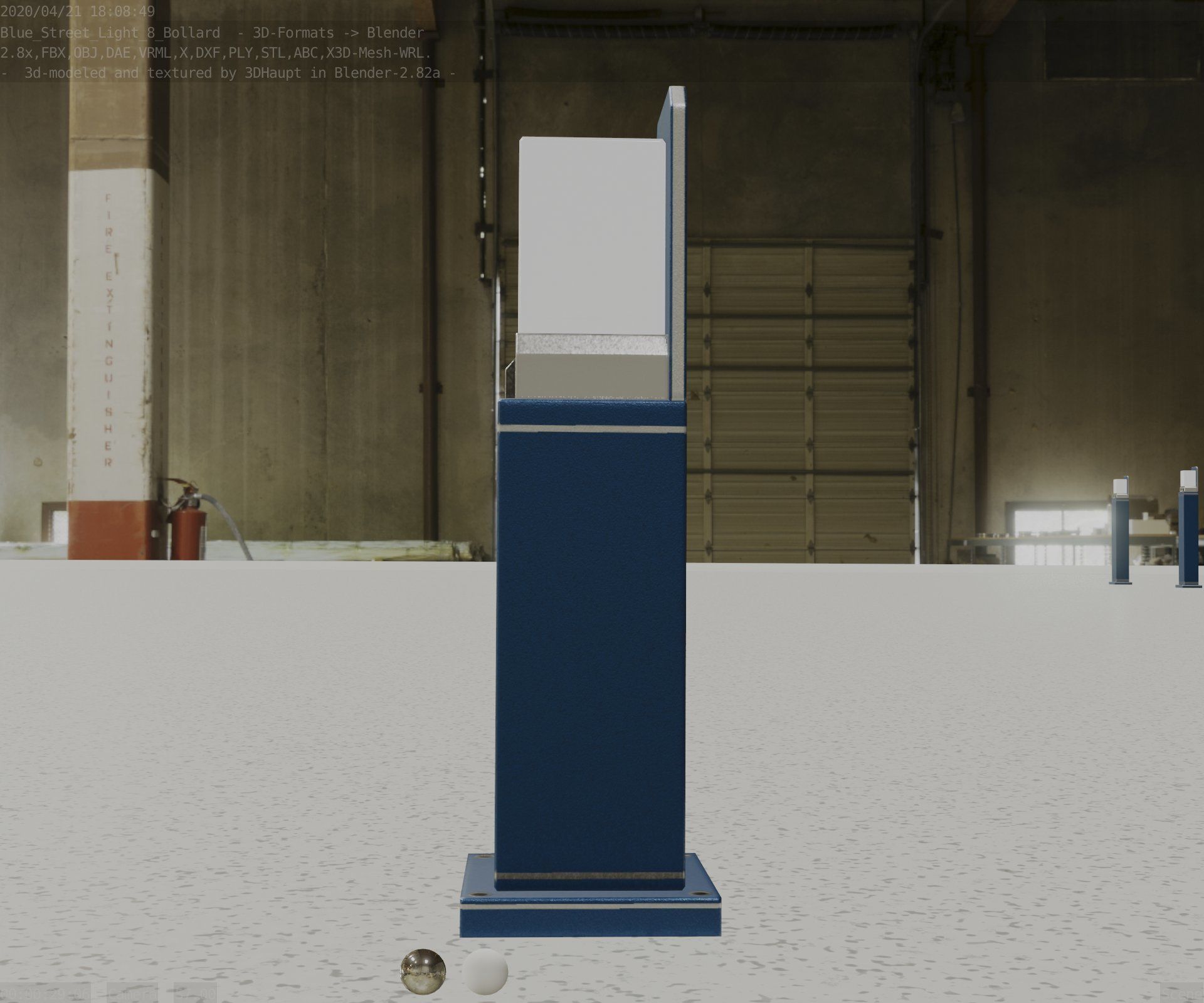 Street Light 8 Bollard 500 mm Futuristic Blue Version 2 Low-poly 3D model_2