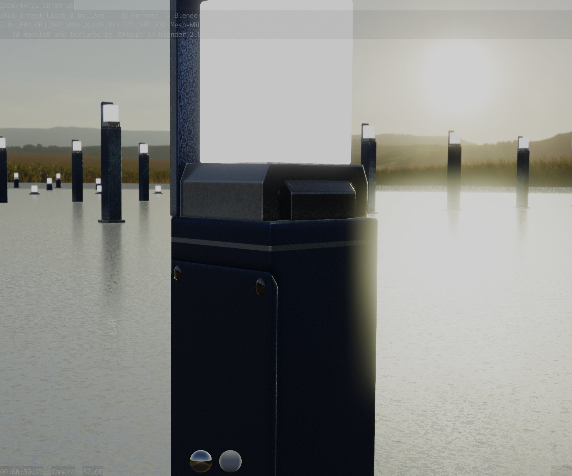 Street Light 8 Bollard 500 mm Futuristic Blue Version 2 Low-poly 3D model_35