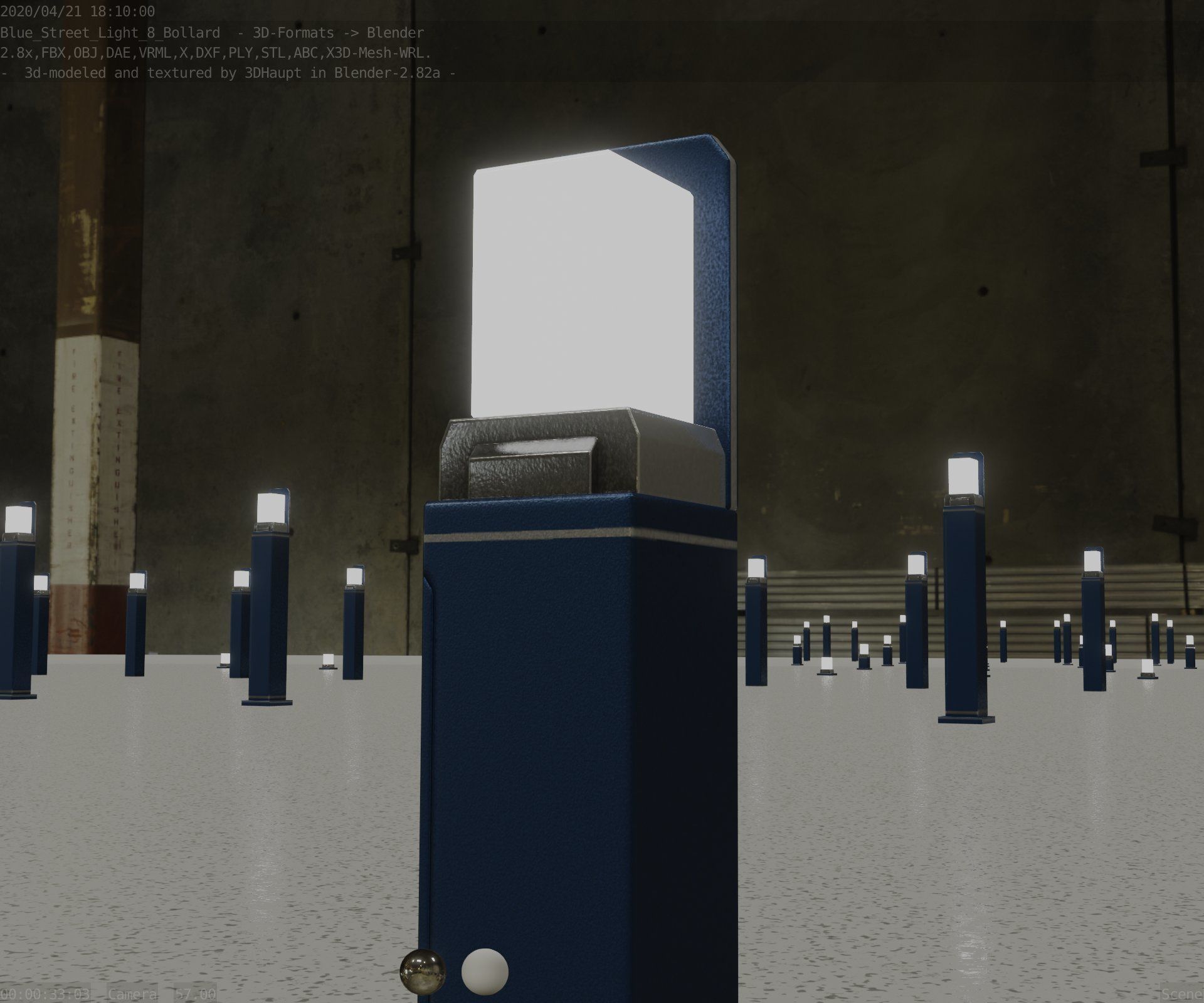 Street Light 8 Bollard 500 mm Futuristic Blue Version 2 Low-poly 3D model_95