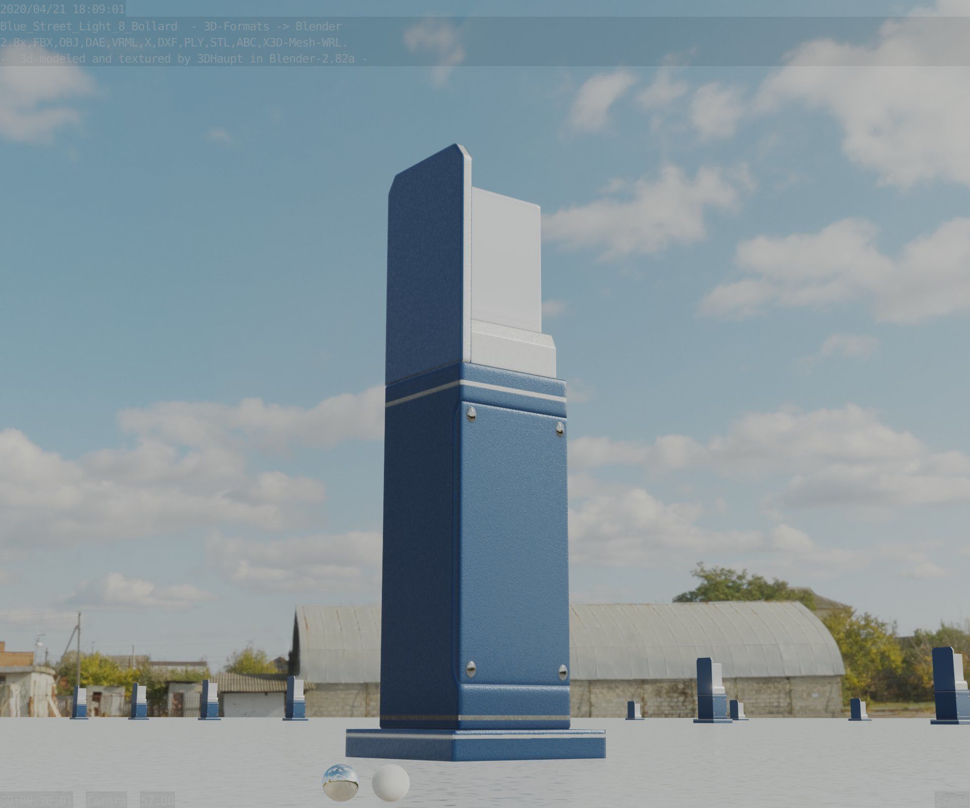 Street Light 8 Bollard 500 mm Futuristic Blue Version 2 Low-poly 3D model_21