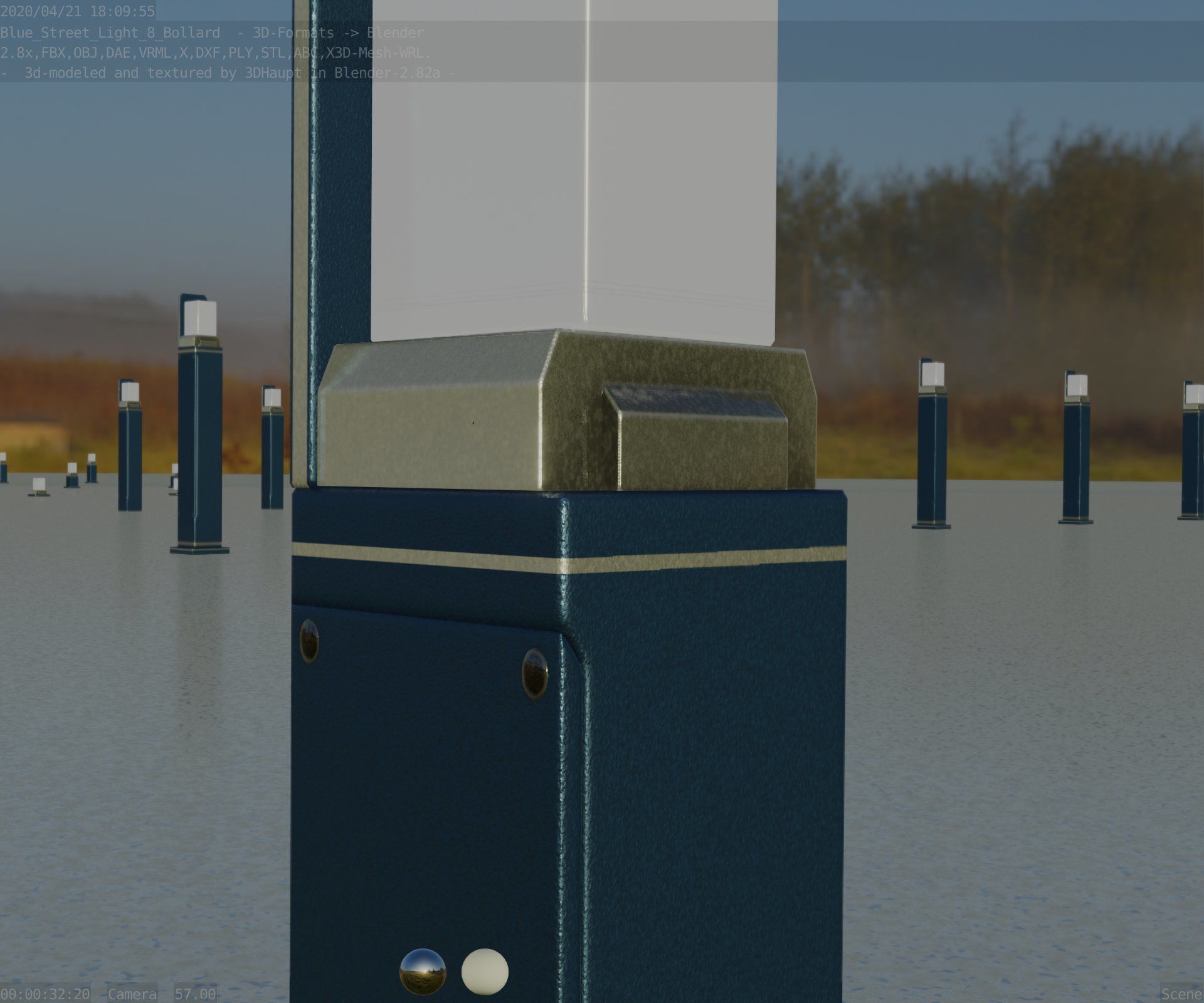 Street Light 8 Bollard 500 mm Futuristic Blue Version 2 Low-poly 3D model_88