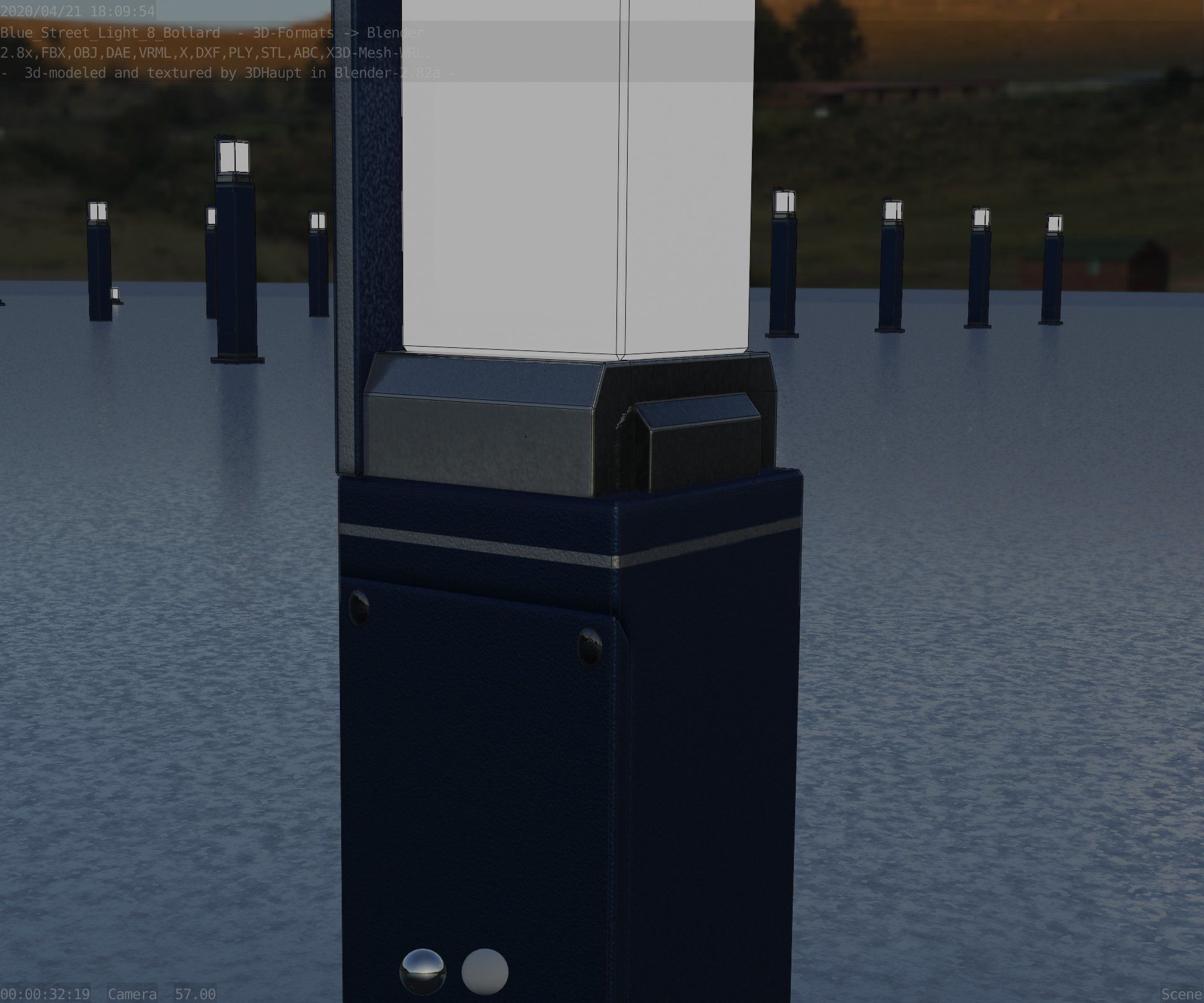 Street Light 8 Bollard 500 mm Futuristic Blue Version 2 Low-poly 3D model_87