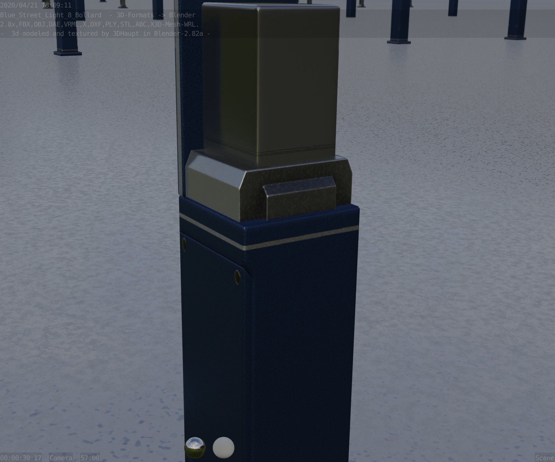 Street Light 8 Bollard 500 mm Futuristic Blue Version 2 Low-poly 3D model_37