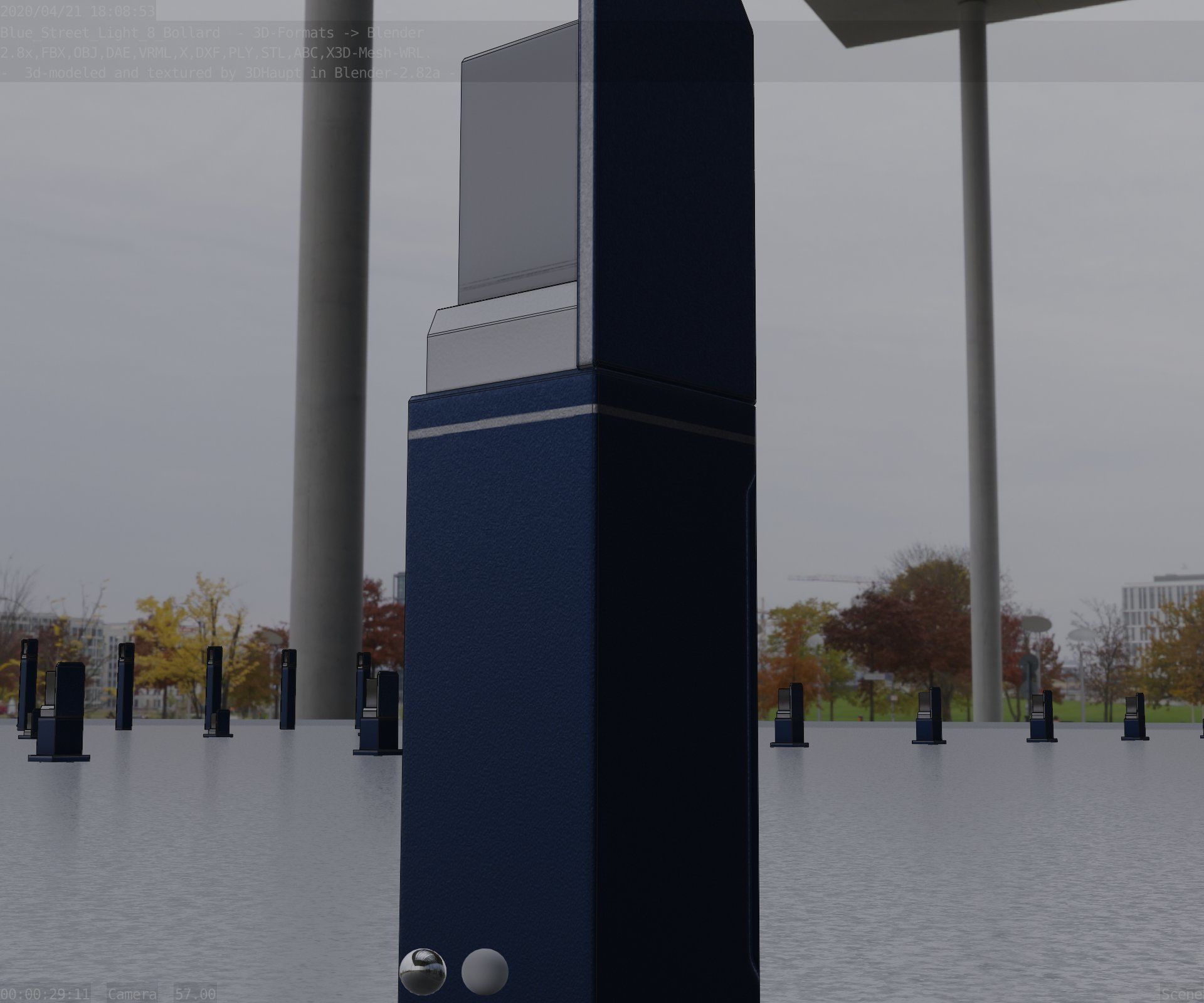 Street Light 8 Bollard 500 mm Futuristic Blue Version 2 Low-poly 3D model_7