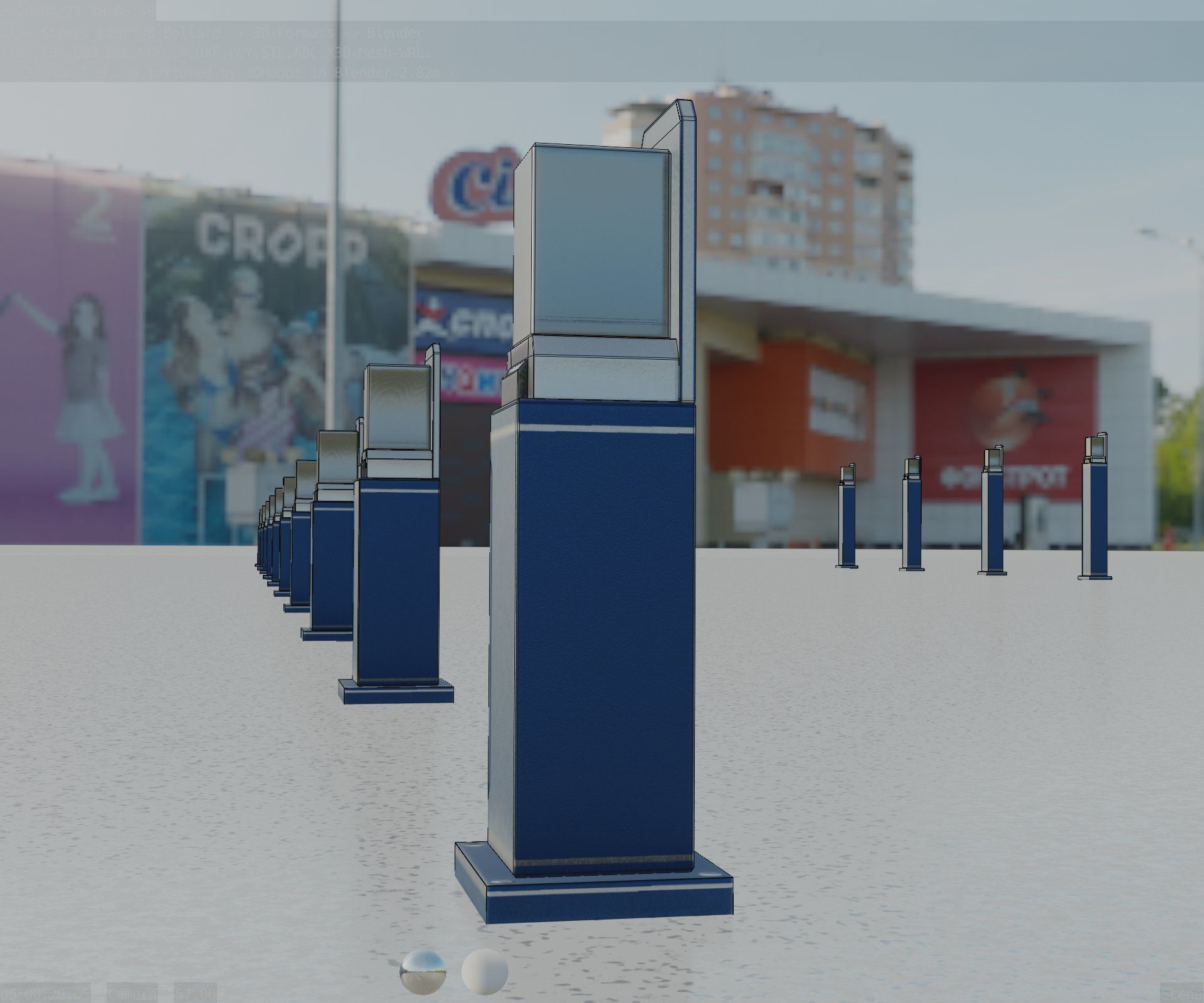 Street Light 8 Bollard 500 mm Futuristic Blue Version 2 Low-poly 3D model_1