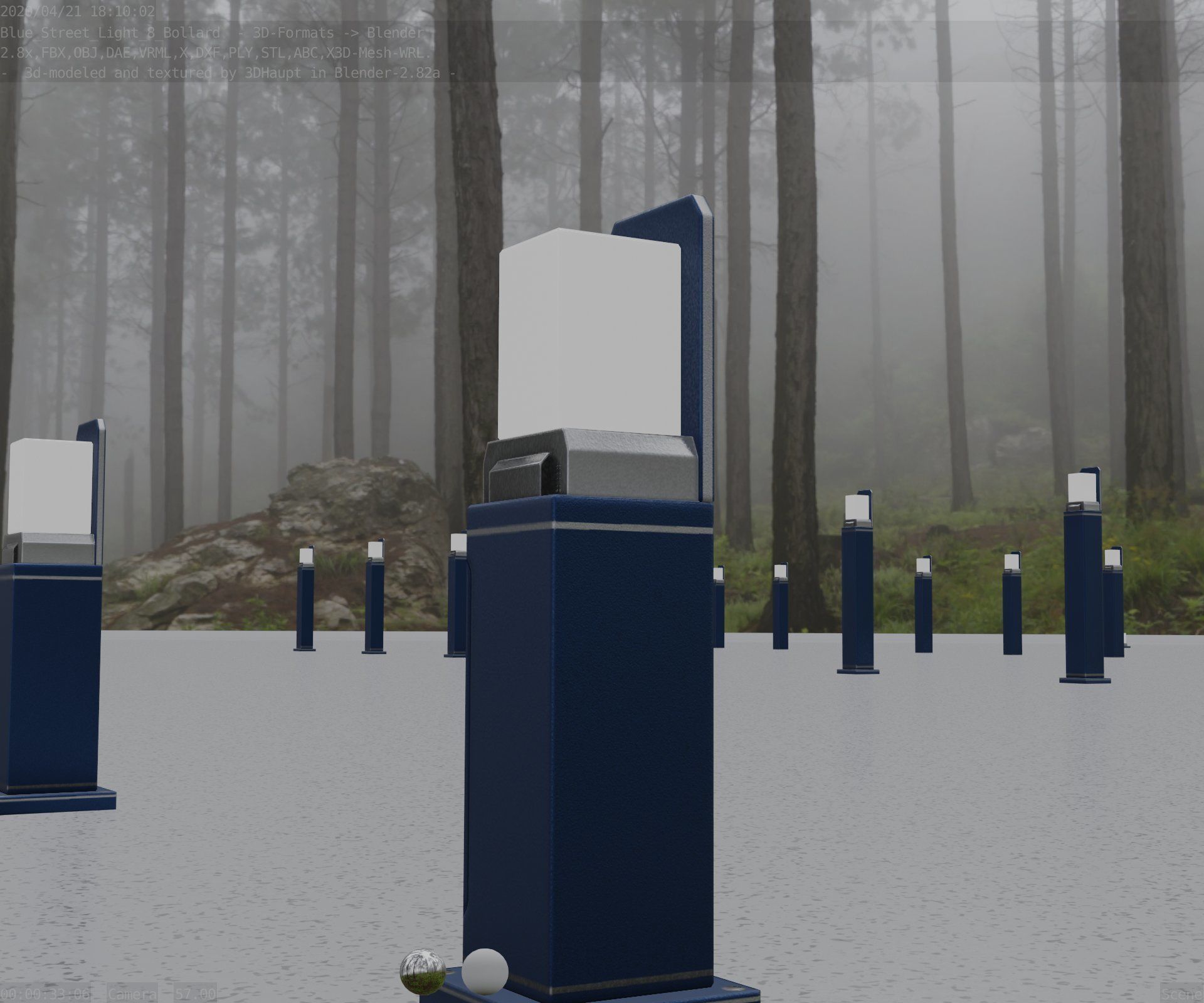 Street Light 8 Bollard 500 mm Futuristic Blue Version 2 Low-poly 3D model_98