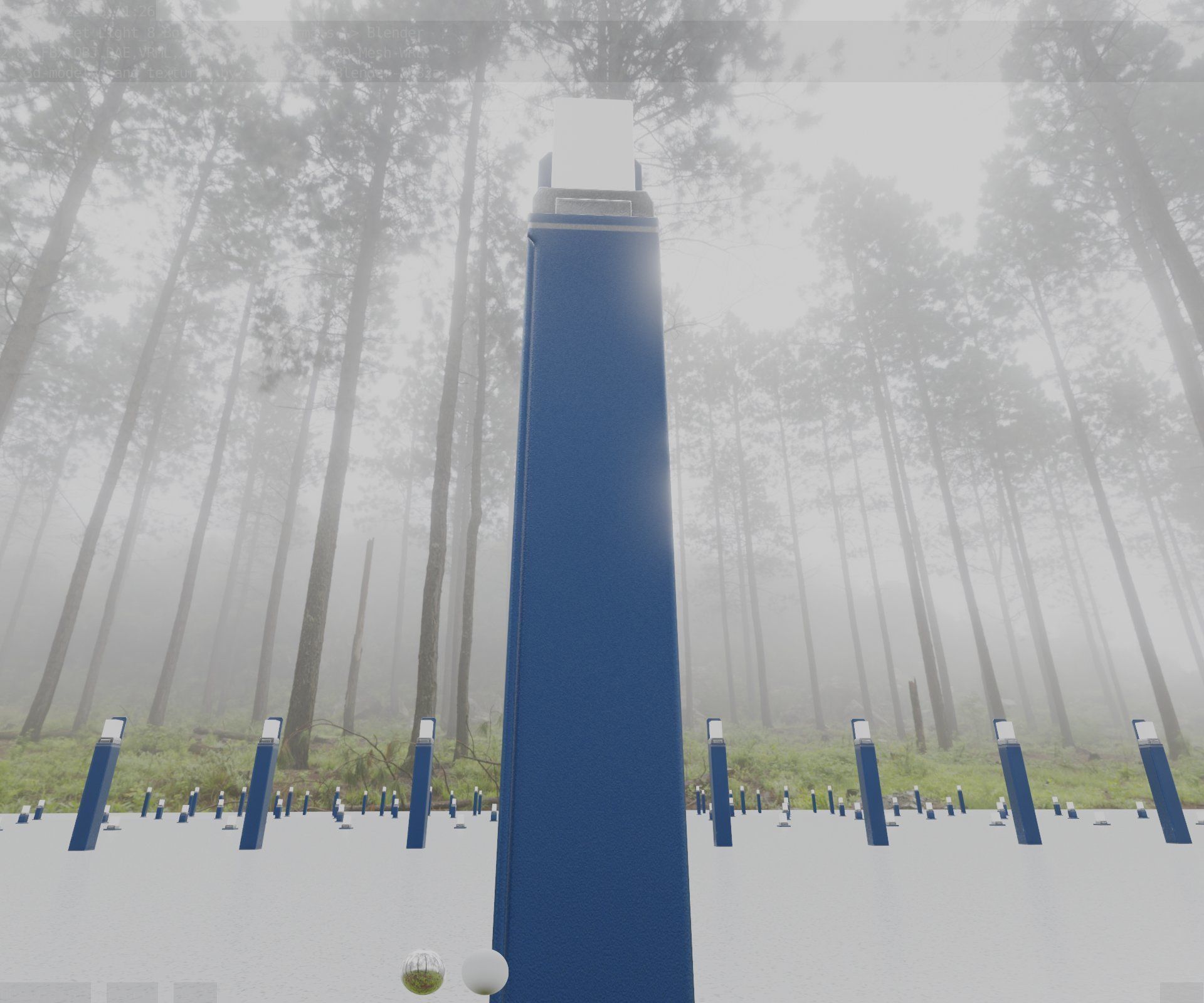 Street Light 8 Bollard 900 mm Futuristic Blue Version 2 Low-poly 3D model_91