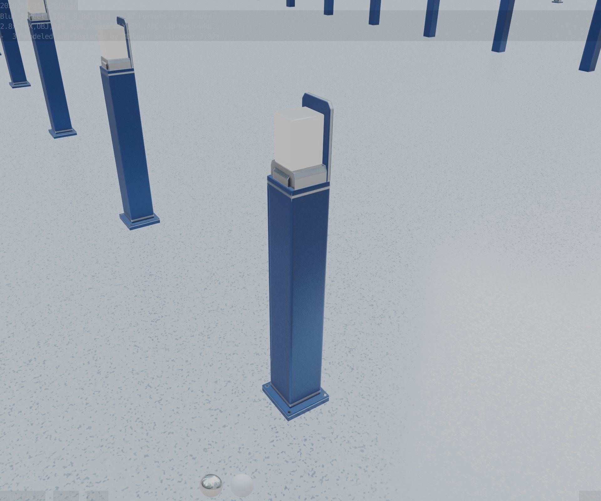 Street Light 8 Bollard 900 mm Futuristic Blue Version 2 Low-poly 3D model_2