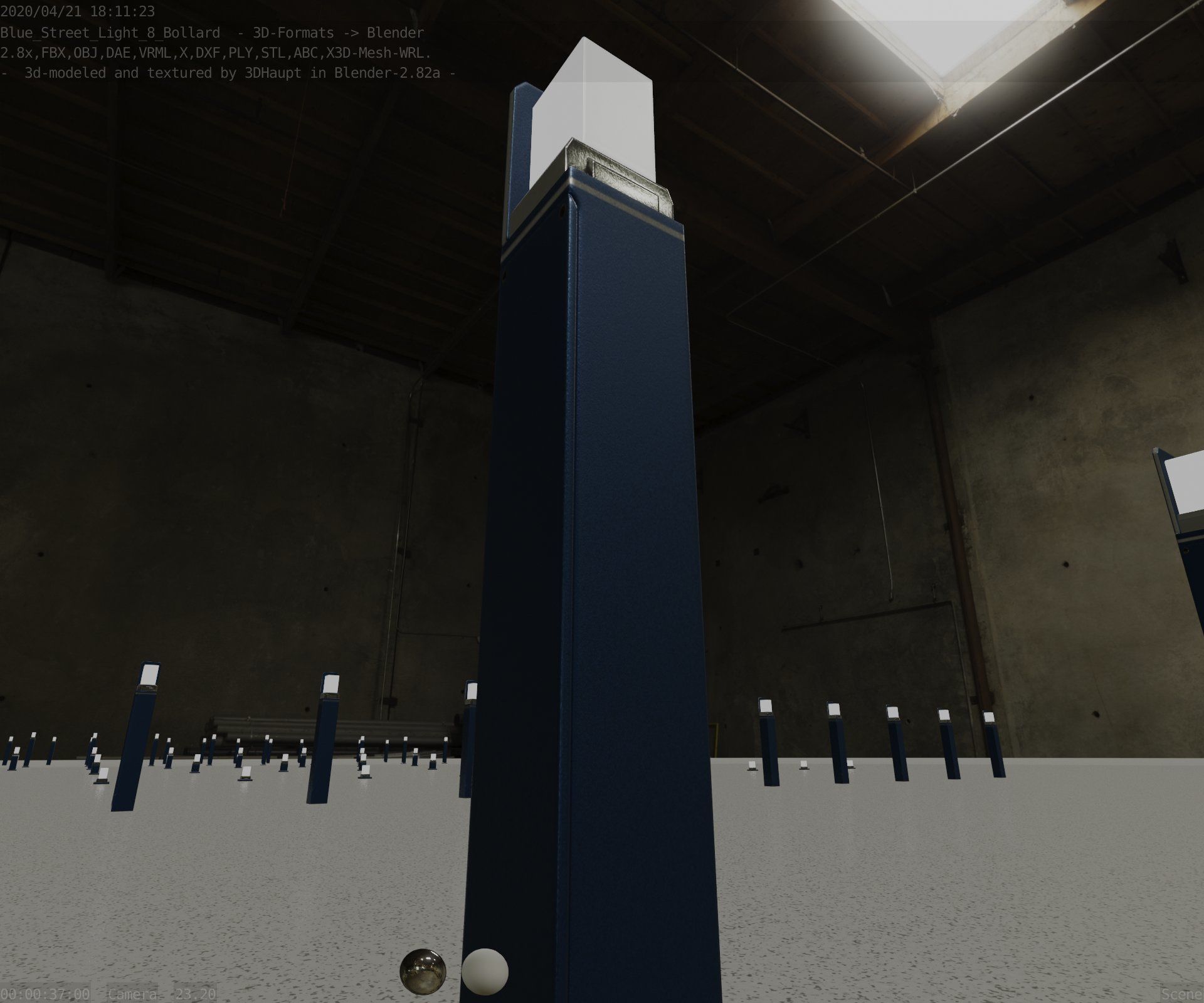 Street Light 8 Bollard 900 mm Futuristic Blue Version 2 Low-poly 3D model_88