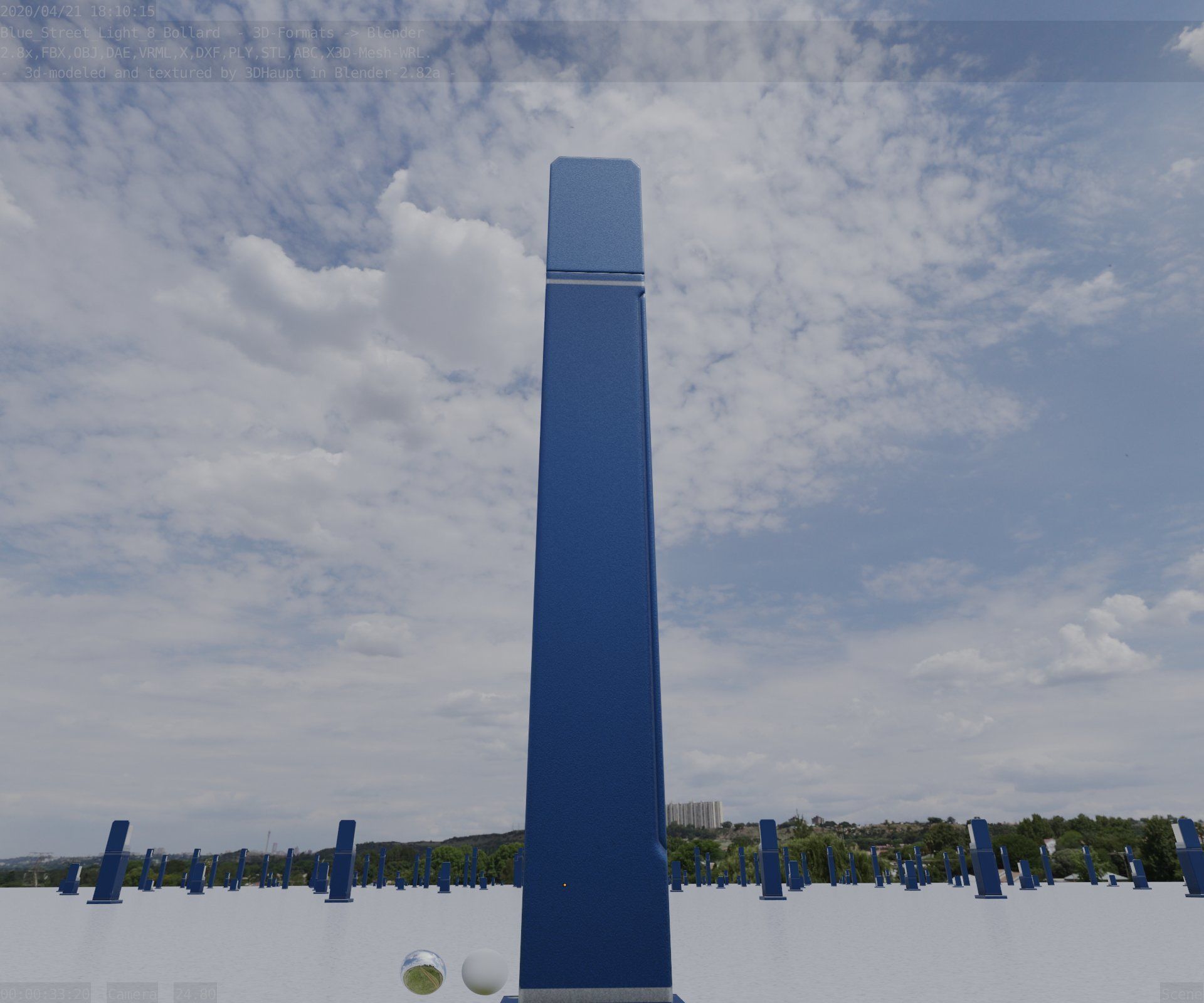Street Light 8 Bollard 900 mm Futuristic Blue Version 2 Low-poly 3D model_20
