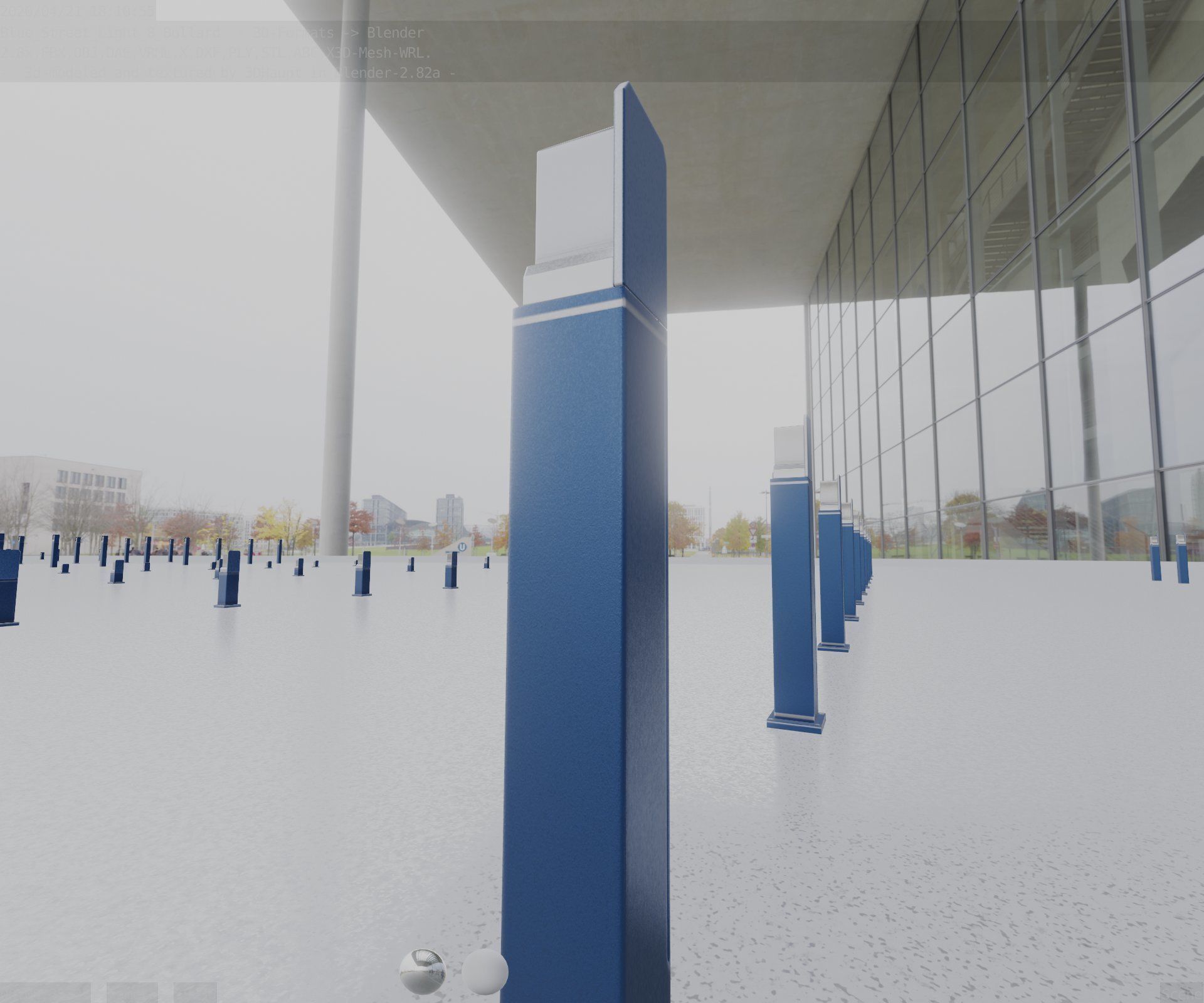 Street Light 8 Bollard 900 mm Futuristic Blue Version 2 Low-poly 3D model_62