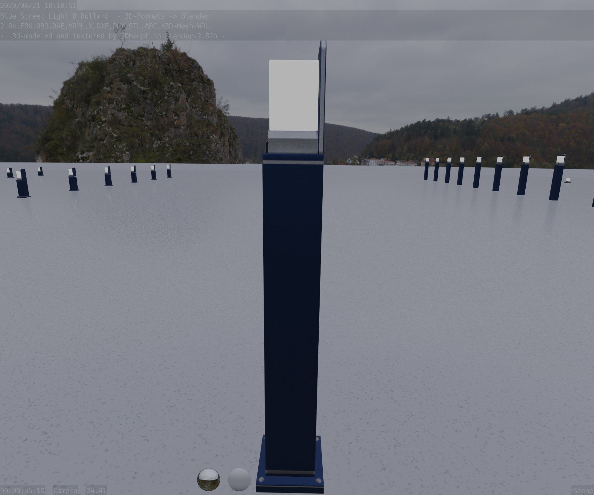 Street Light 8 Bollard 900 mm Futuristic Blue Version 2 Low-poly 3D model_58