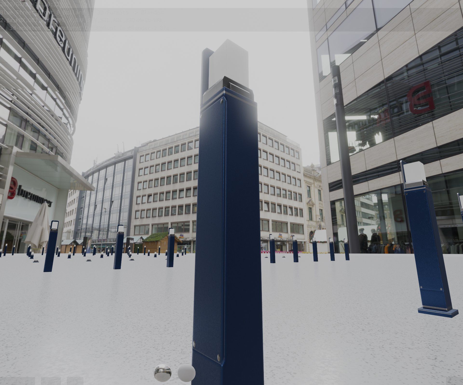 Street Light 8 Bollard 900 mm Futuristic Blue Version 2 Low-poly 3D model_43
