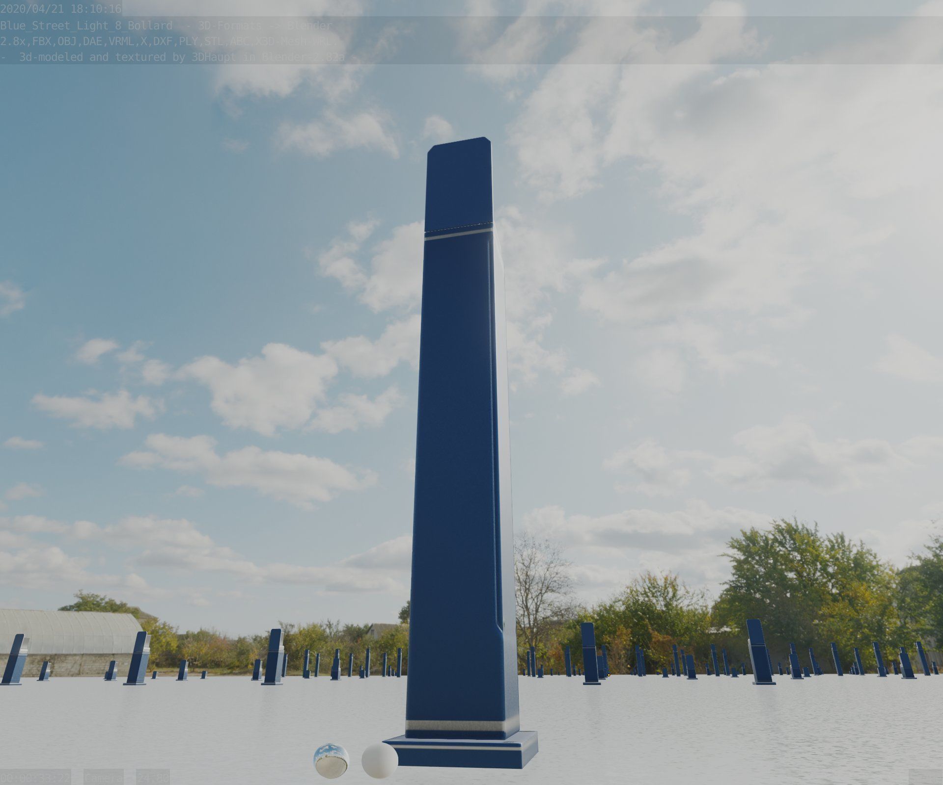 Street Light 8 Bollard 900 mm Futuristic Blue Version 2 Low-poly 3D model_22