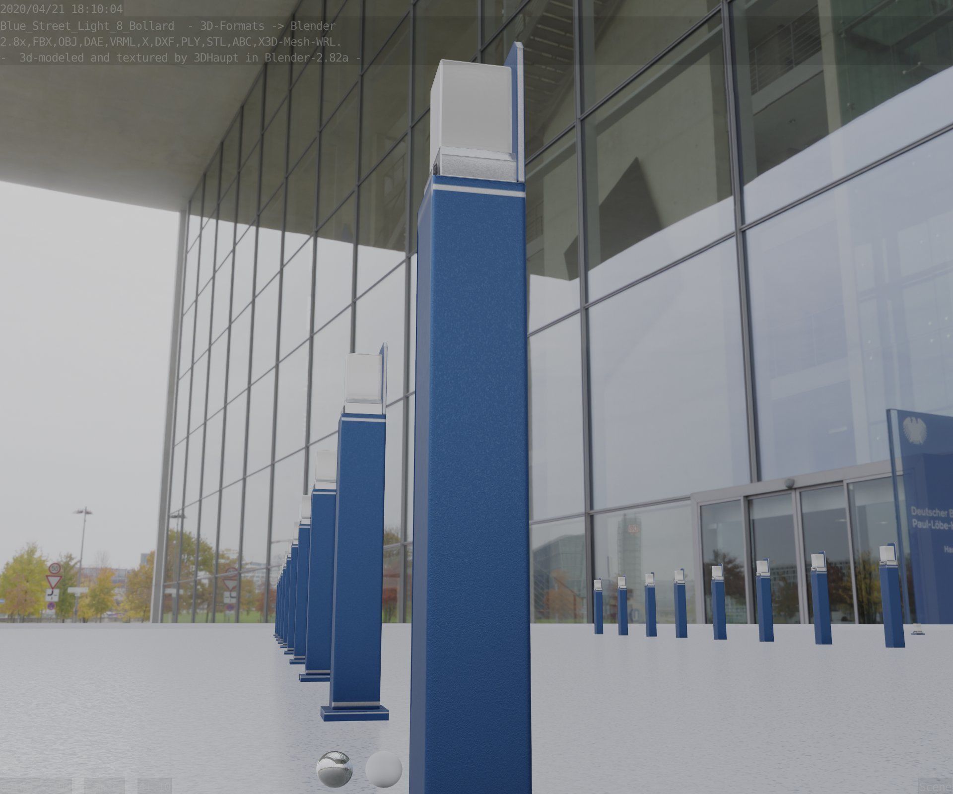 Street Light 8 Bollard 900 mm Futuristic Blue Version 2 Low-poly 3D model_8