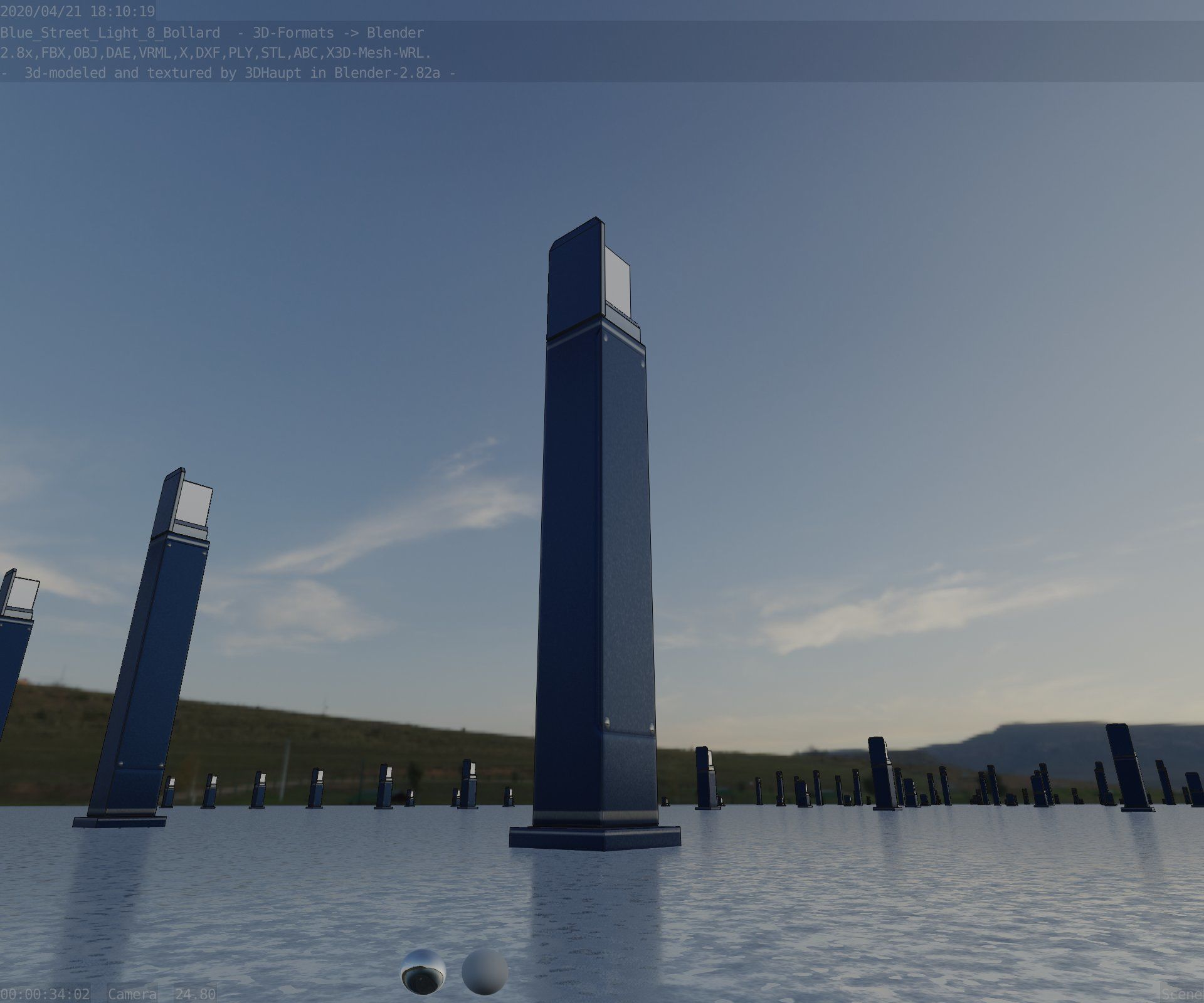 Street Light 8 Bollard 900 mm Futuristic Blue Version 2 Low-poly 3D model_26