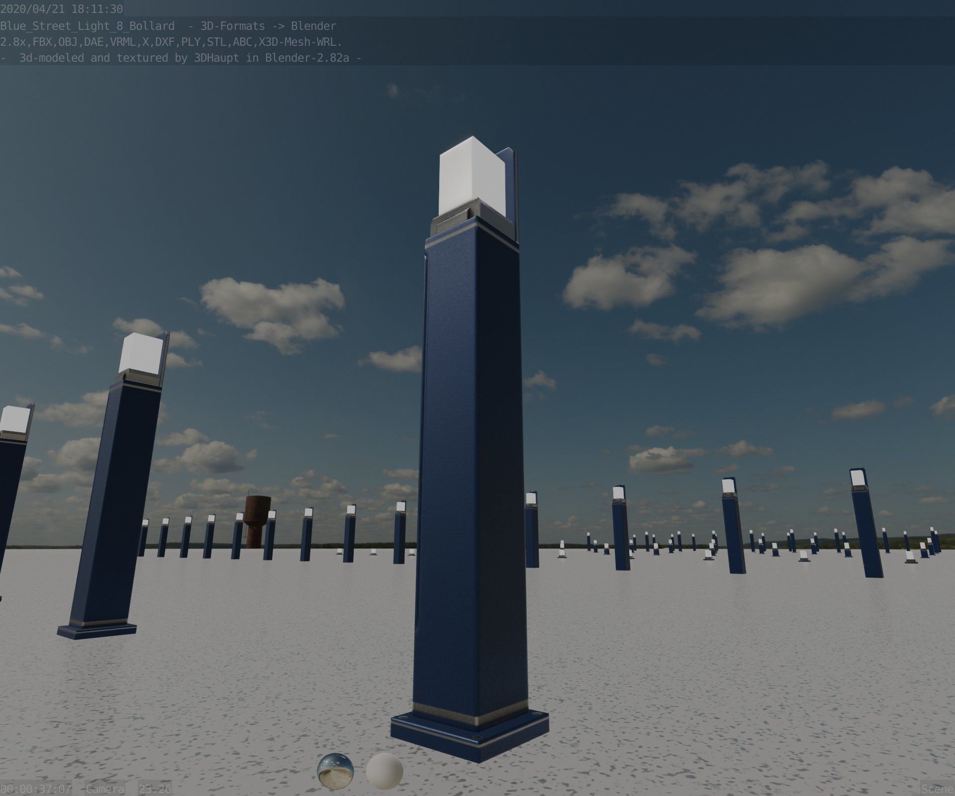 Street Light 8 Bollard 900 mm Futuristic Blue Version 2 Low-poly 3D model_95