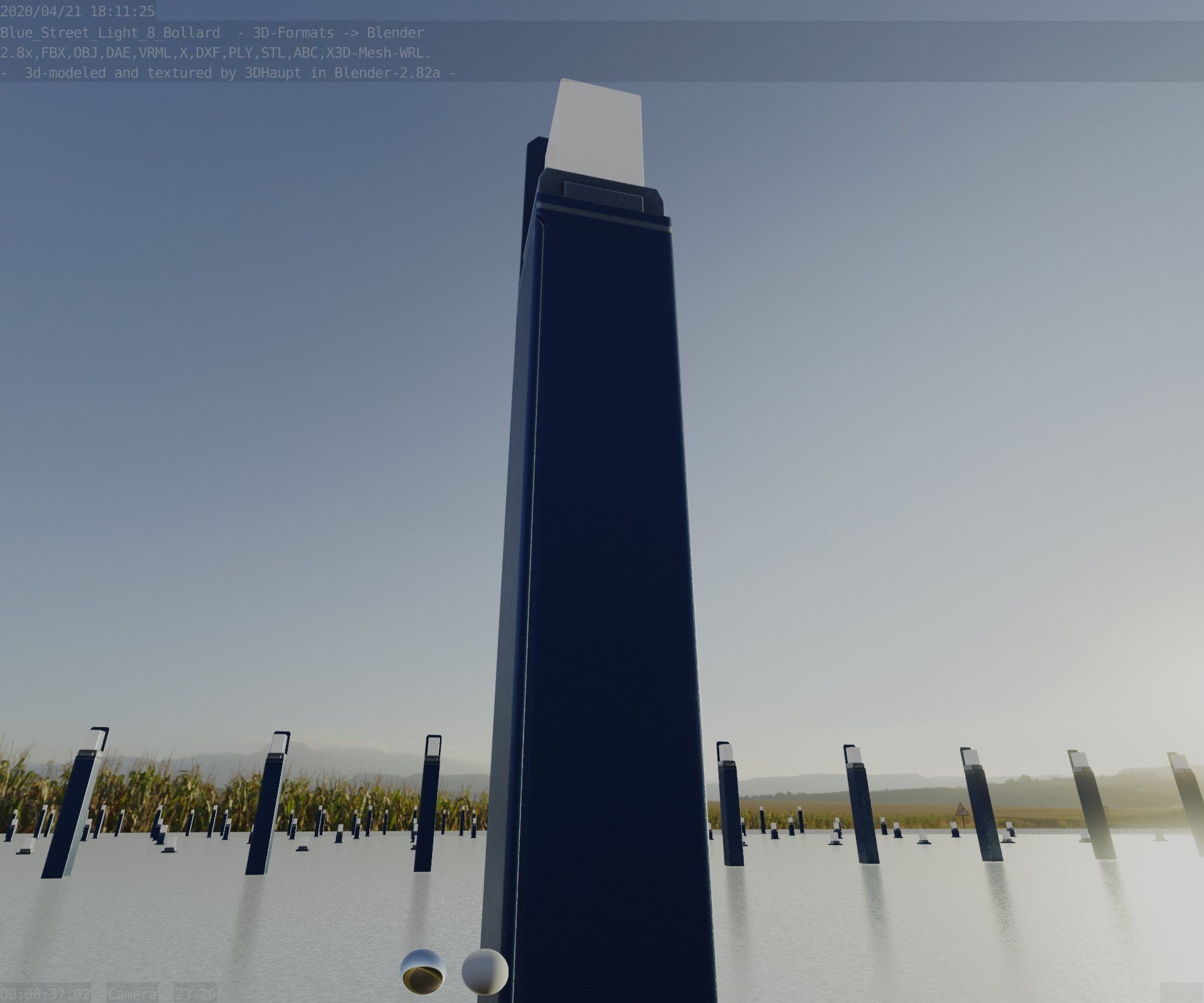 Street Light 8 Bollard 900 mm Futuristic Blue Version 2 Low-poly 3D model_90