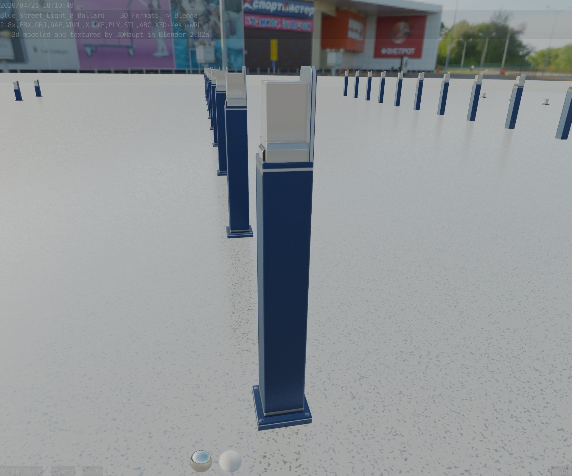 Street Light 8 Bollard 900 mm Futuristic Blue Version 2 Low-poly 3D model_6