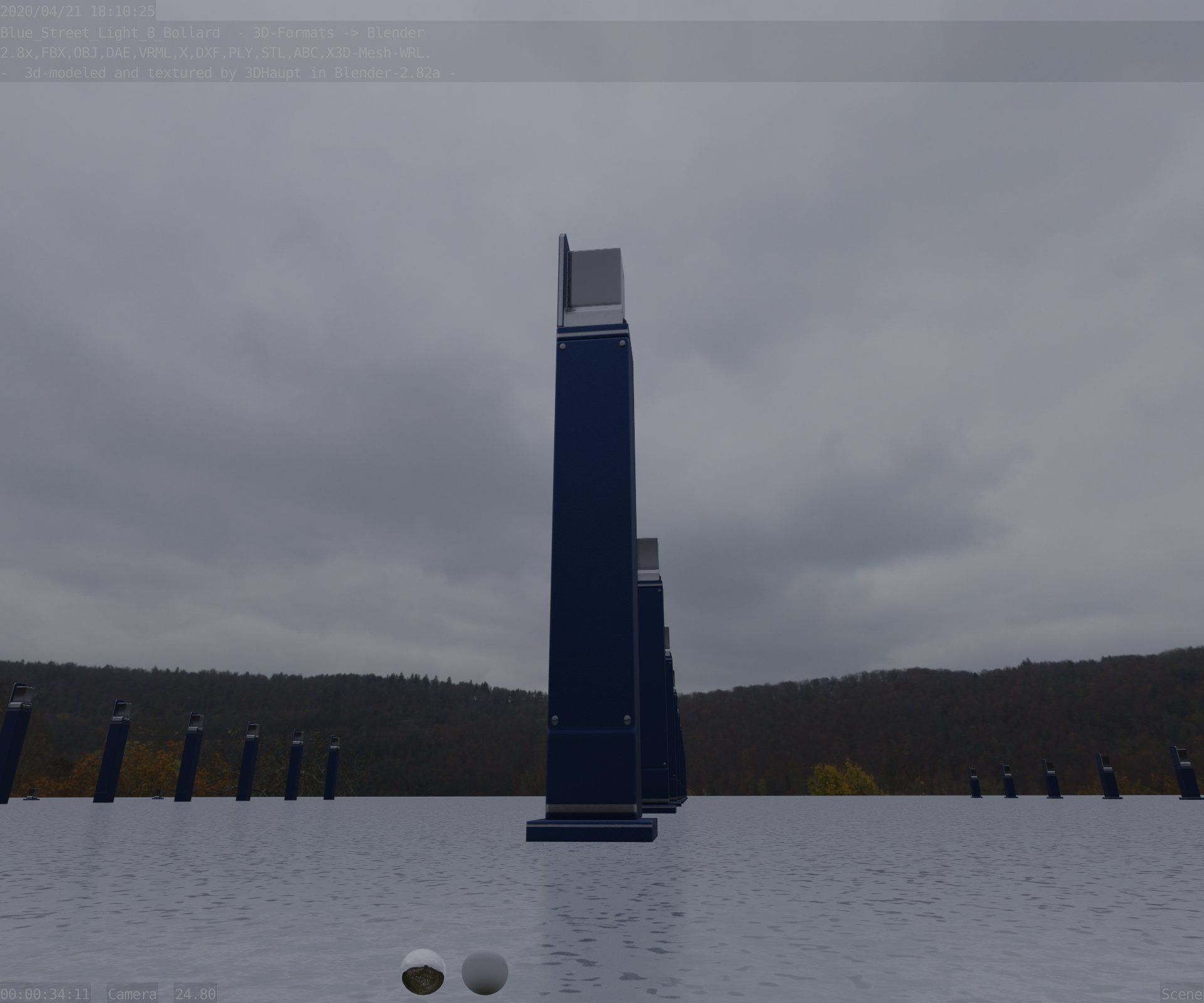Street Light 8 Bollard 900 mm Futuristic Blue Version 2 Low-poly 3D model_35