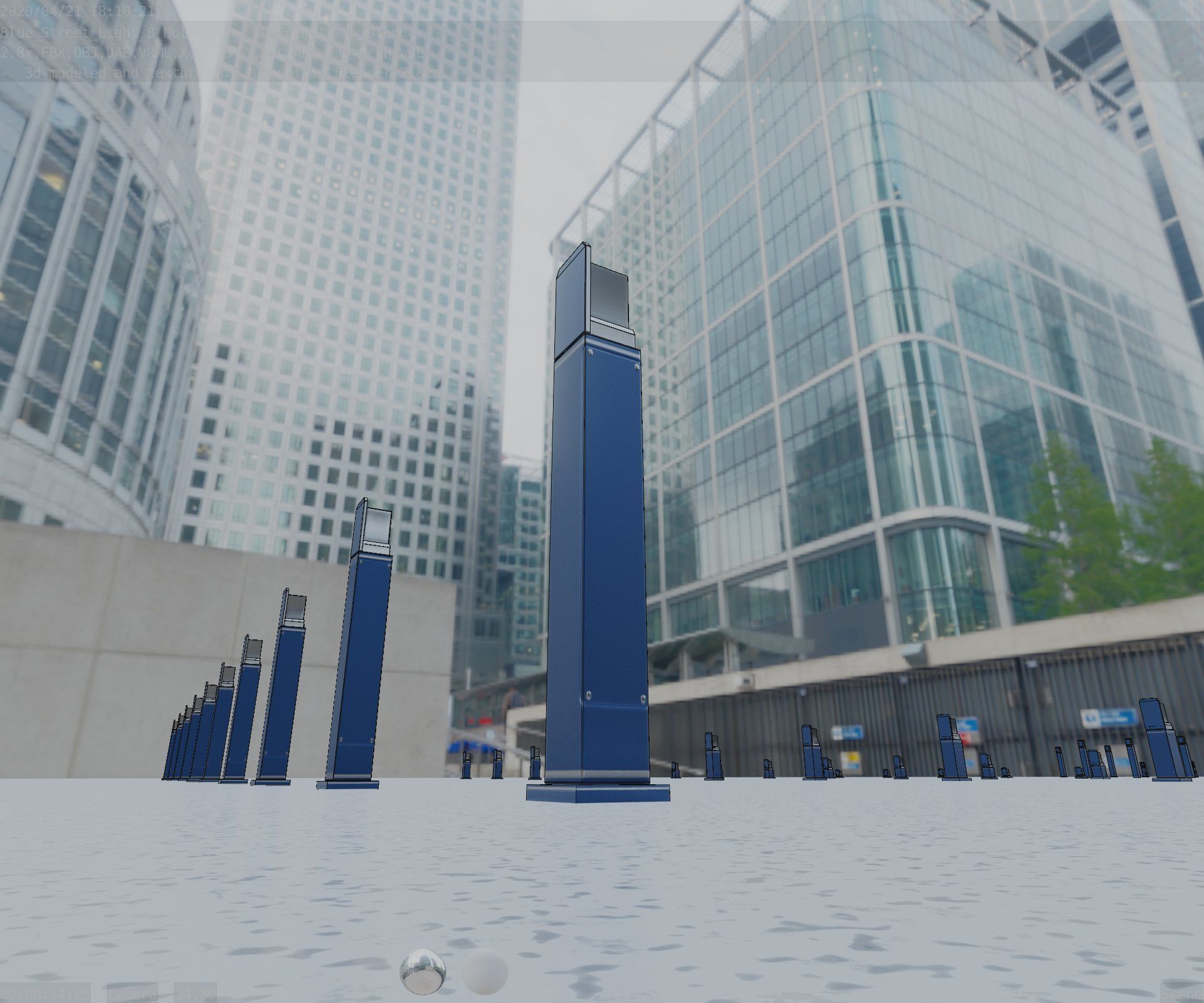 Street Light 8 Bollard 900 mm Futuristic Blue Version 2 Low-poly 3D model_29
