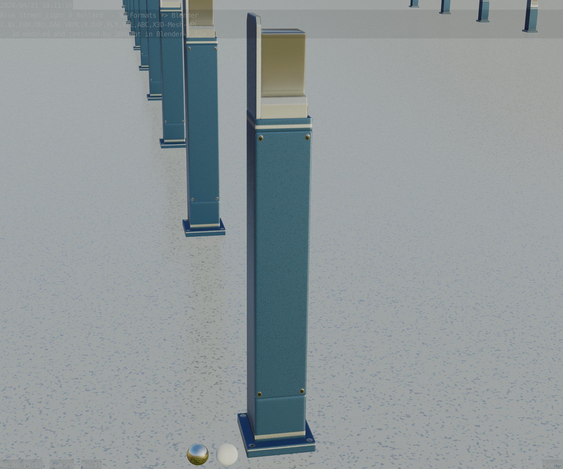 Street Light 8 Bollard 900 mm Futuristic Blue Version 2 Low-poly 3D model_81