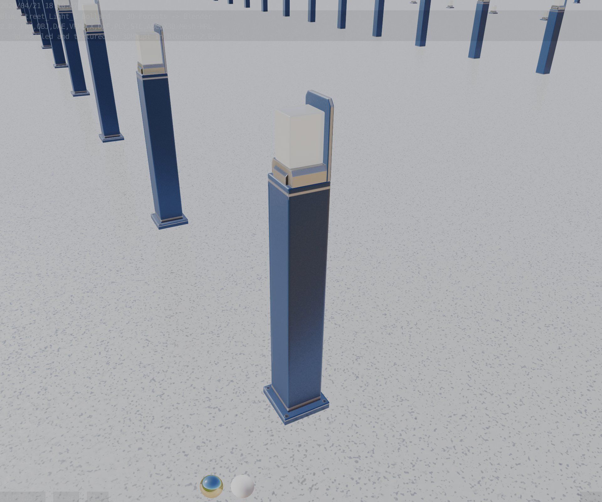 Street Light 8 Bollard 900 mm Futuristic Blue Version 2 Low-poly 3D model_3
