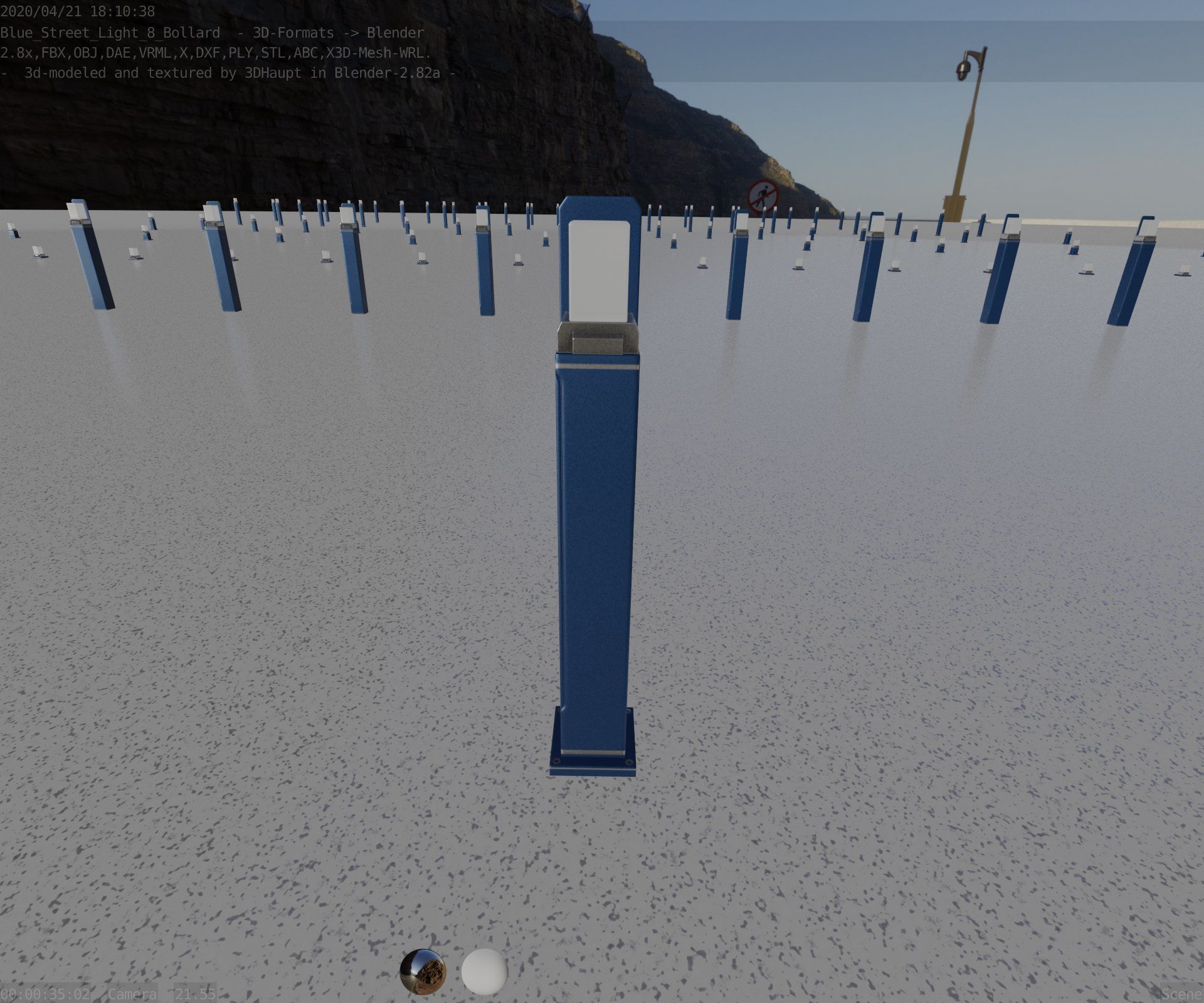 Street Light 8 Bollard 900 mm Futuristic Blue Version 2 Low-poly 3D model_50