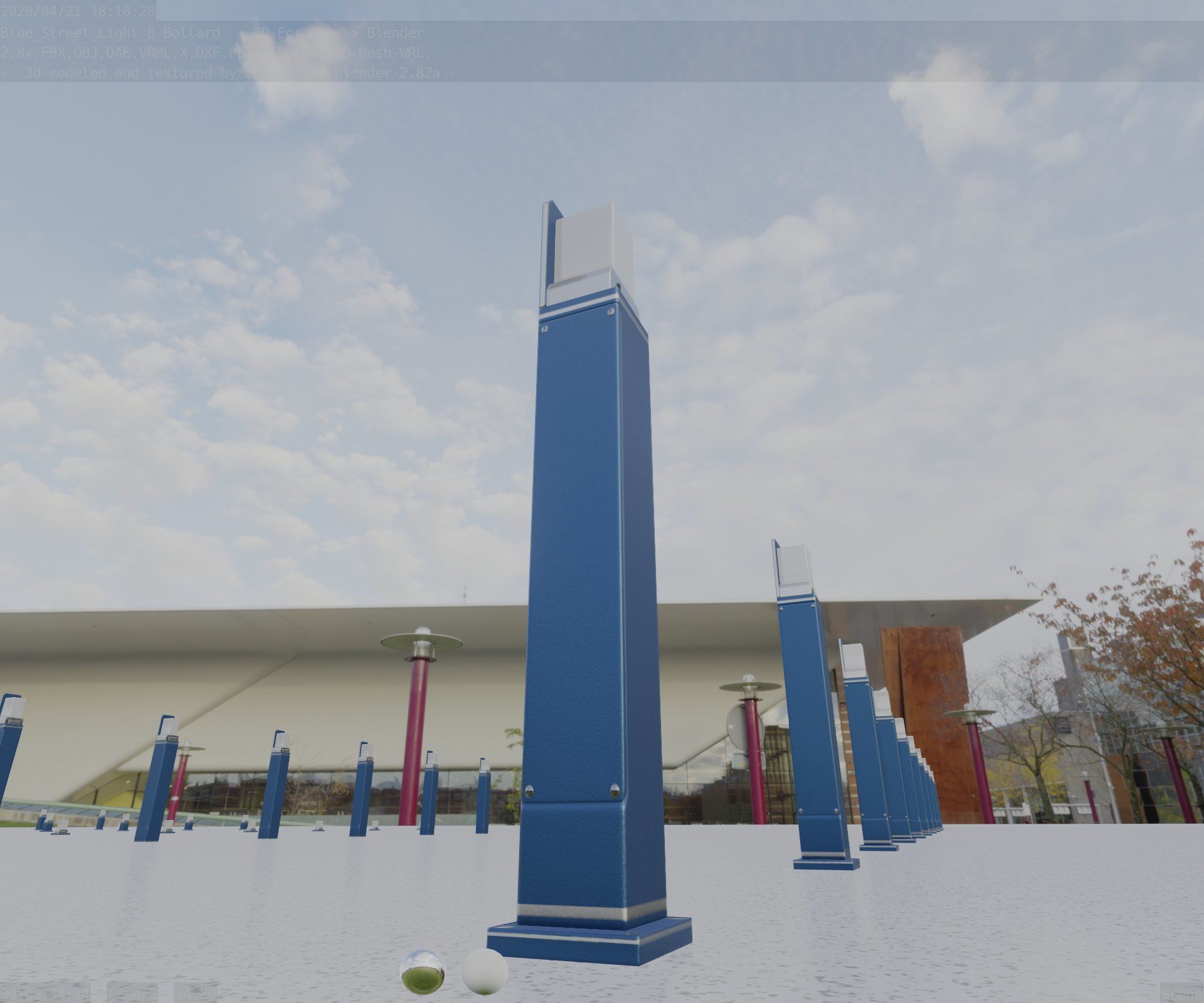 Street Light 8 Bollard 900 mm Futuristic Blue Version 2 Low-poly 3D model_38