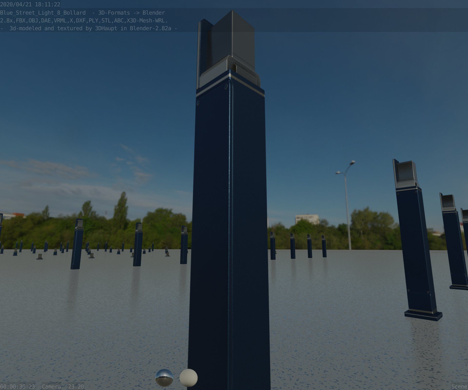 Street Light 8 Bollard 900 mm Futuristic Blue Version 2 Low-poly 3D model_87