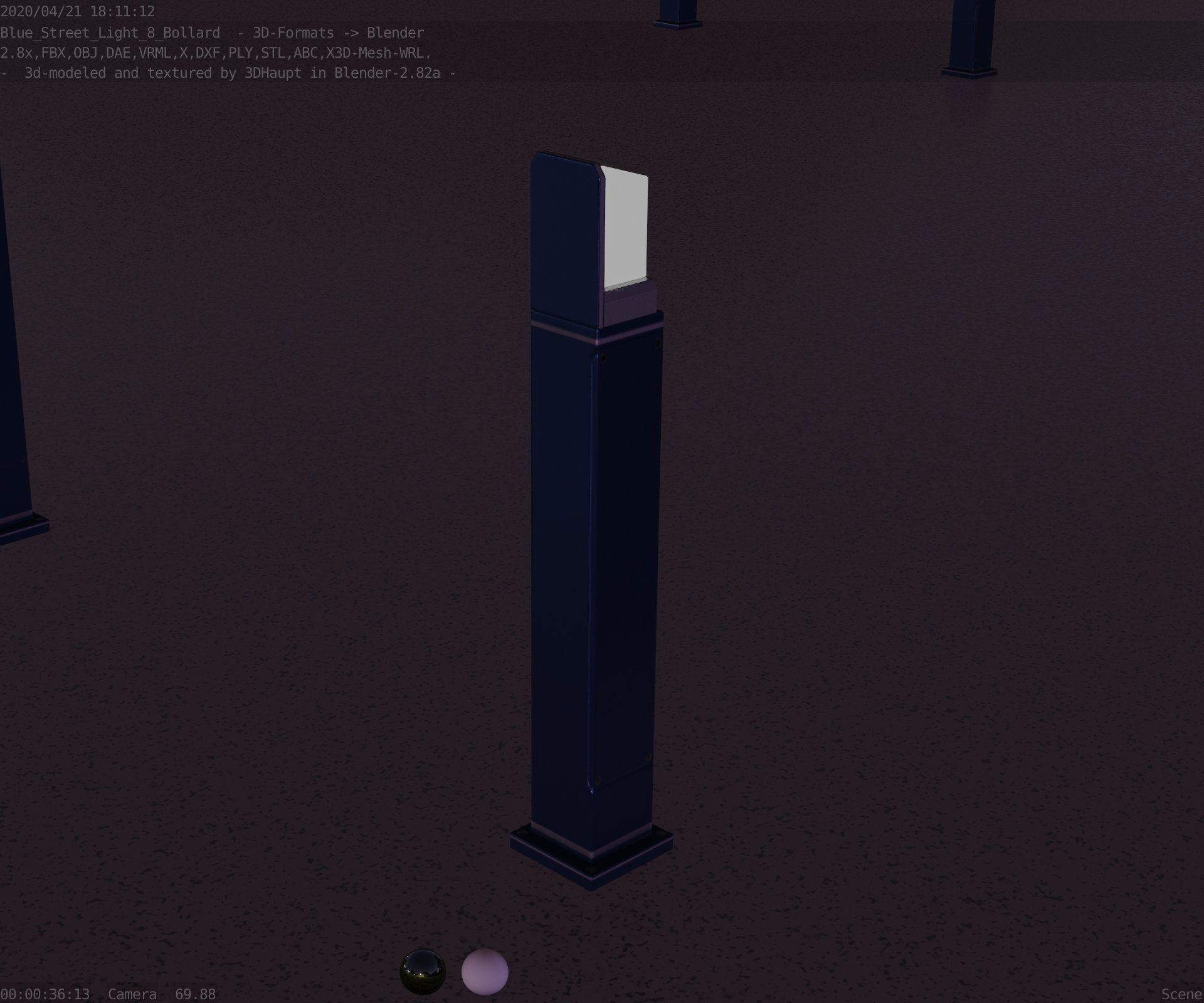 Street Light 8 Bollard 900 mm Futuristic Blue Version 2 Low-poly 3D model_77