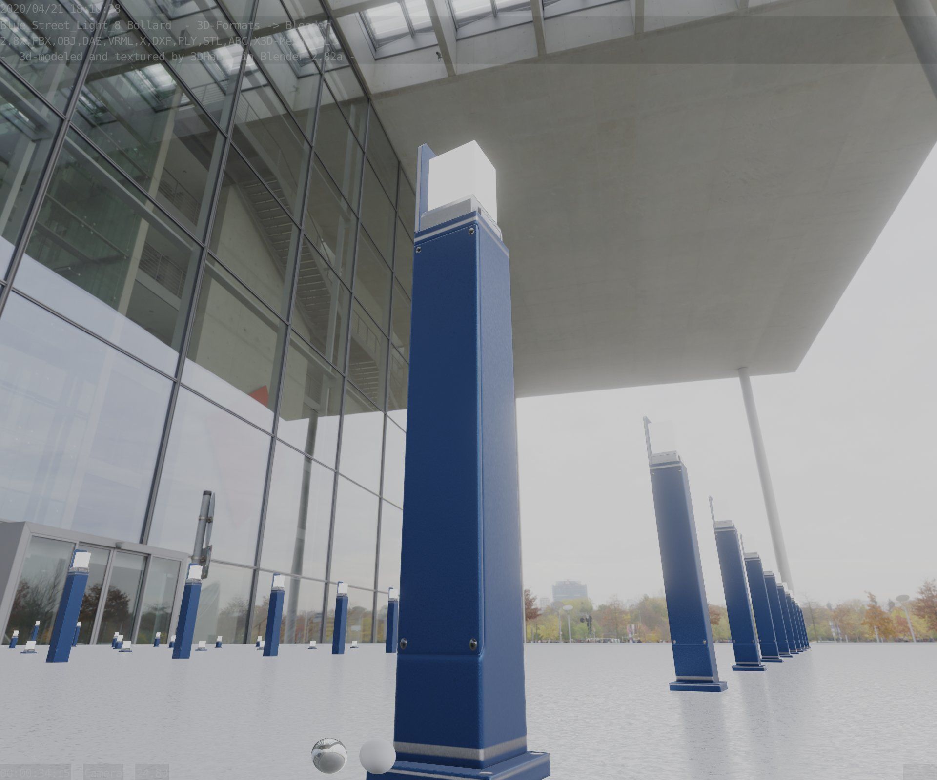 Street Light 8 Bollard 900 mm Futuristic Blue Version 2 Low-poly 3D model_39