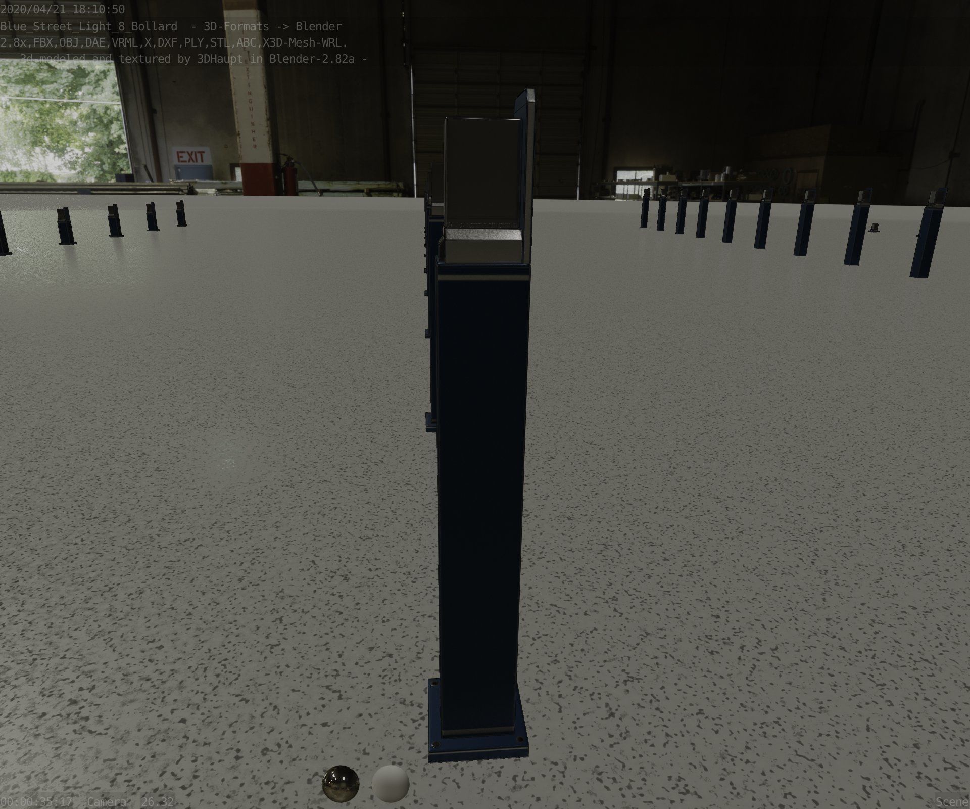 Street Light 8 Bollard 900 mm Futuristic Blue Version 2 Low-poly 3D model_7