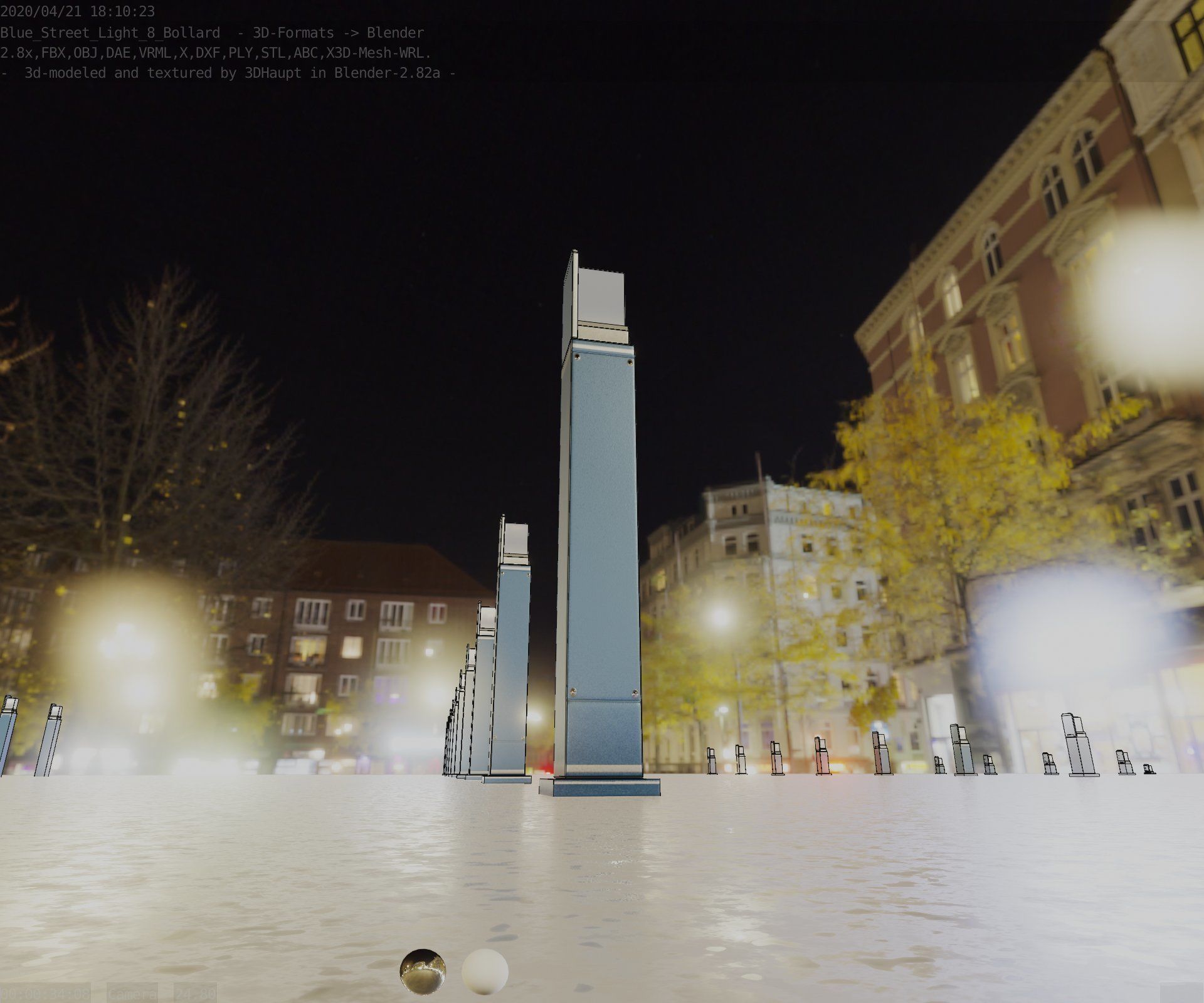 Street Light 8 Bollard 900 mm Futuristic Blue Version 2 Low-poly 3D model_32