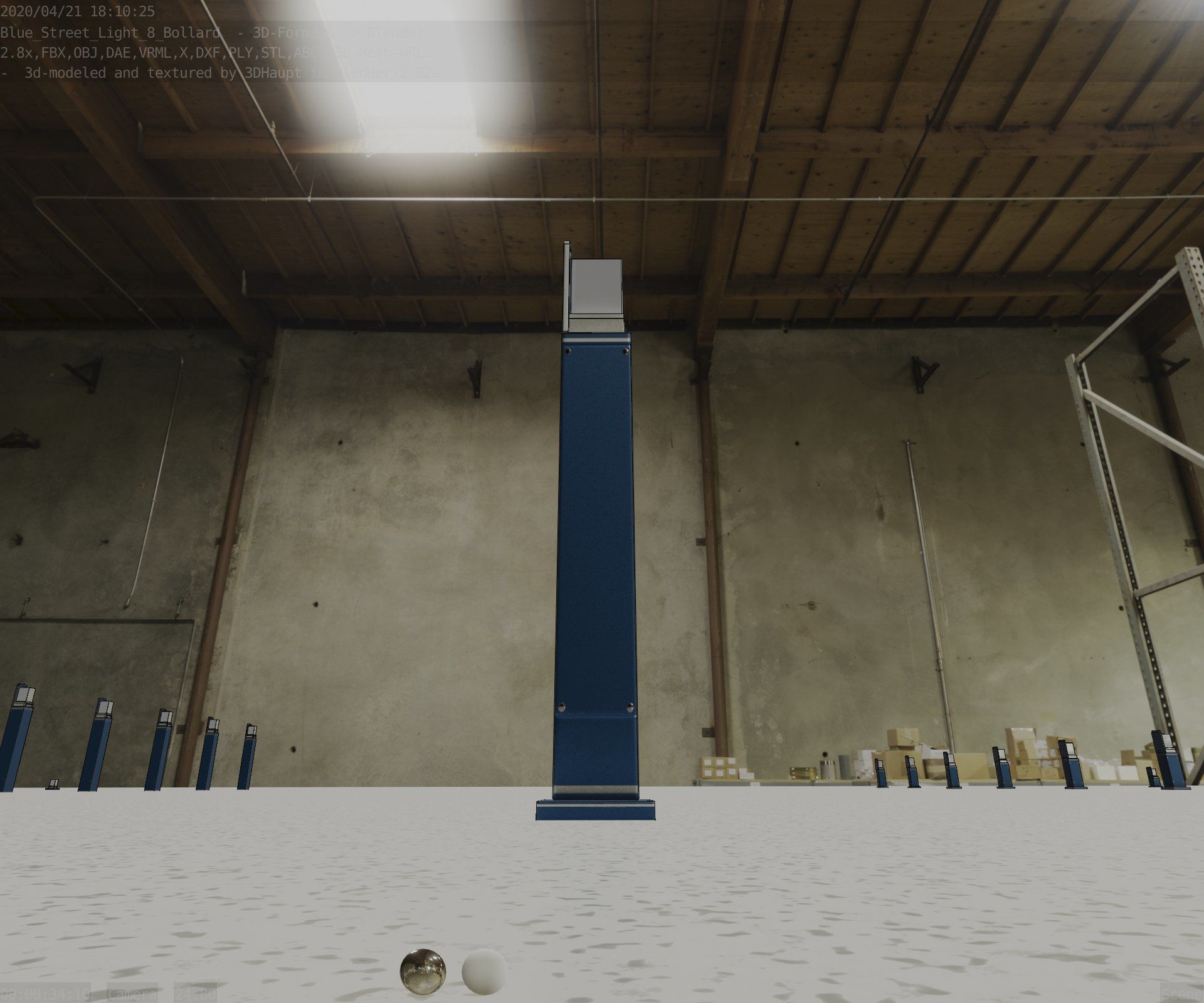 Street Light 8 Bollard 900 mm Futuristic Blue Version 2 Low-poly 3D model_34