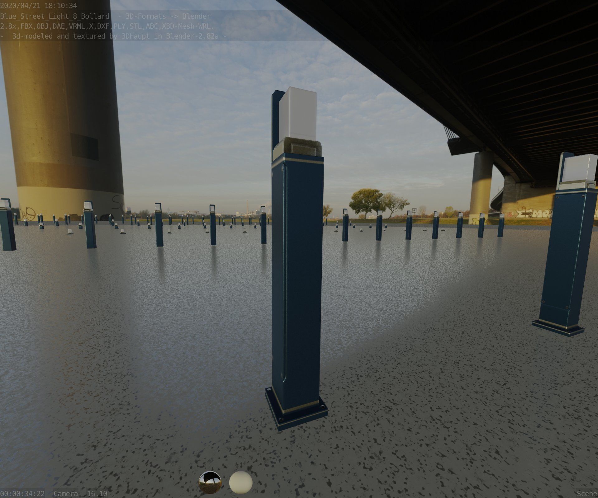 Street Light 8 Bollard 900 mm Futuristic Blue Version 2 Low-poly 3D model_46