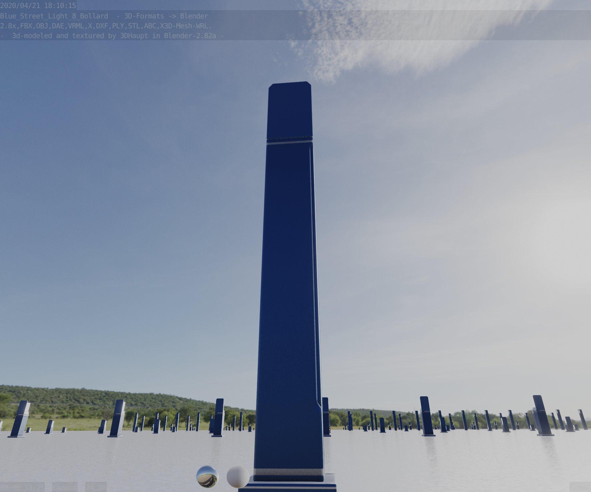 Street Light 8 Bollard 900 mm Futuristic Blue Version 2 Low-poly 3D model_21
