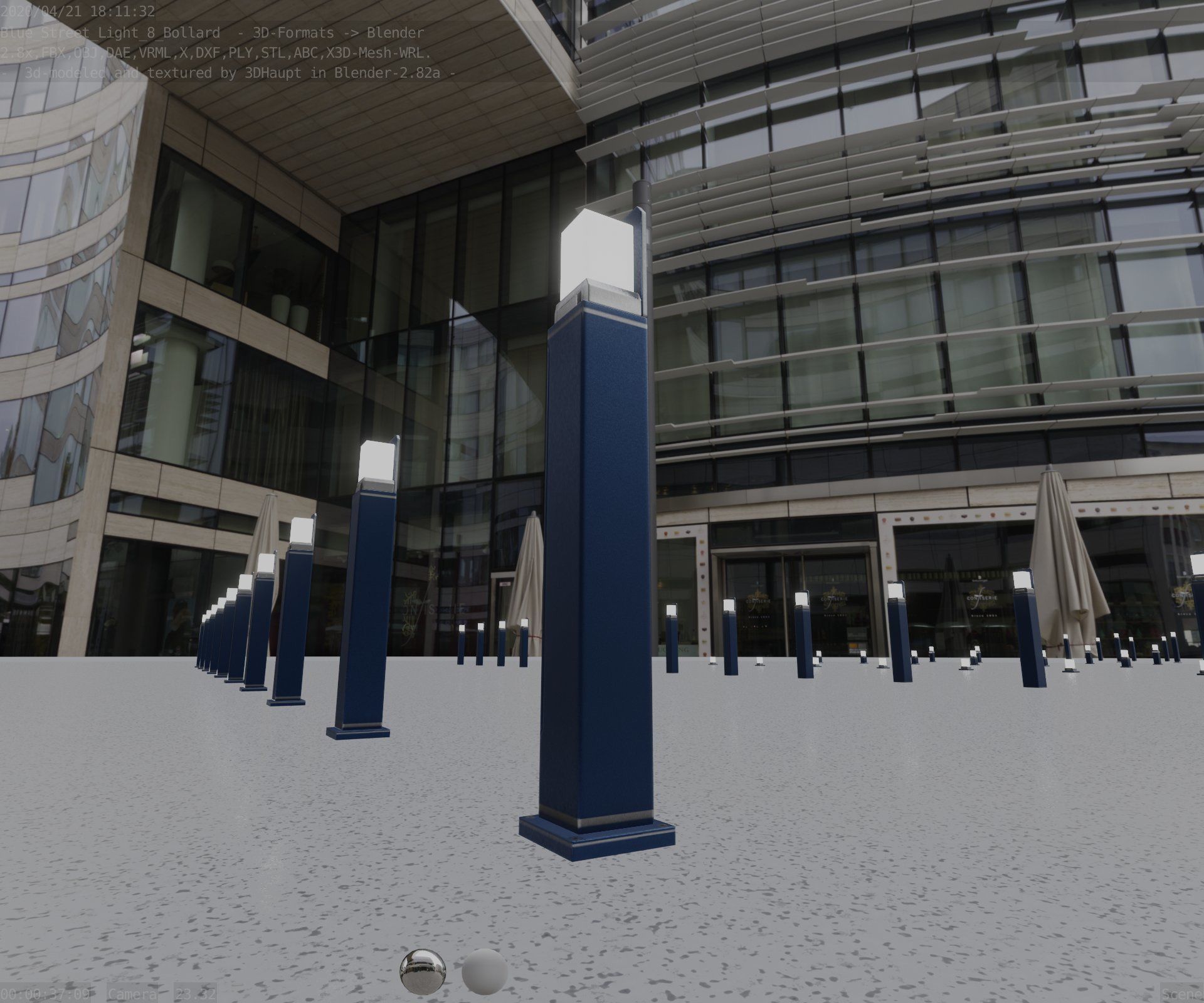Street Light 8 Bollard 900 mm Futuristic Blue Version 2 Low-poly 3D model_97