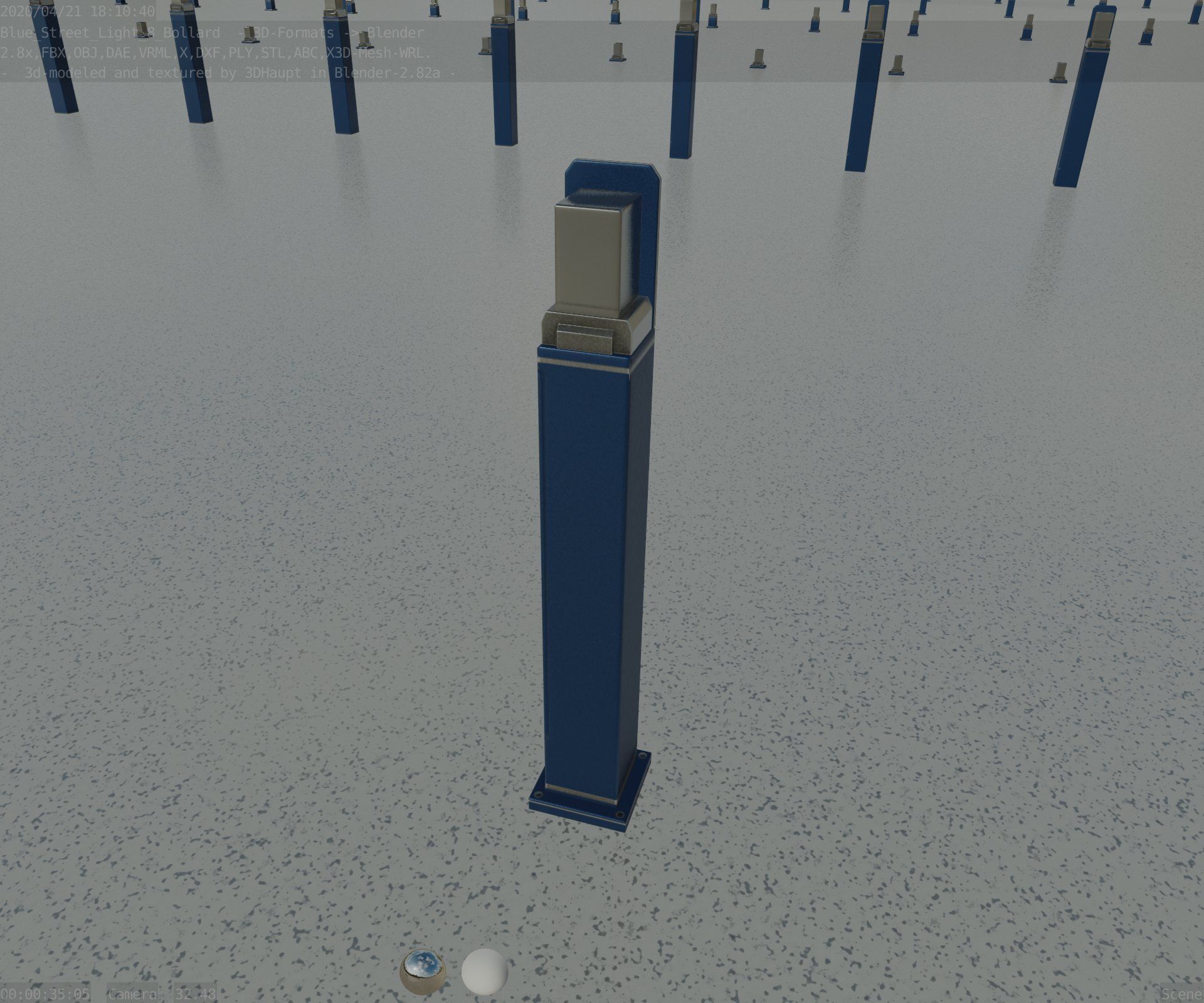 Street Light 8 Bollard 900 mm Futuristic Blue Version 2 Low-poly 3D model_53