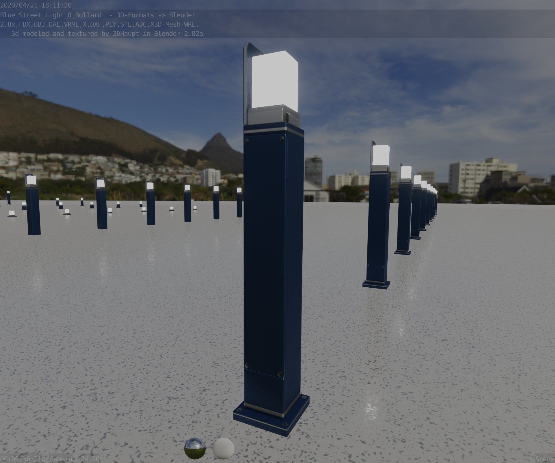Street Light 8 Bollard 900 mm Futuristic Blue Version 2 Low-poly 3D model_85