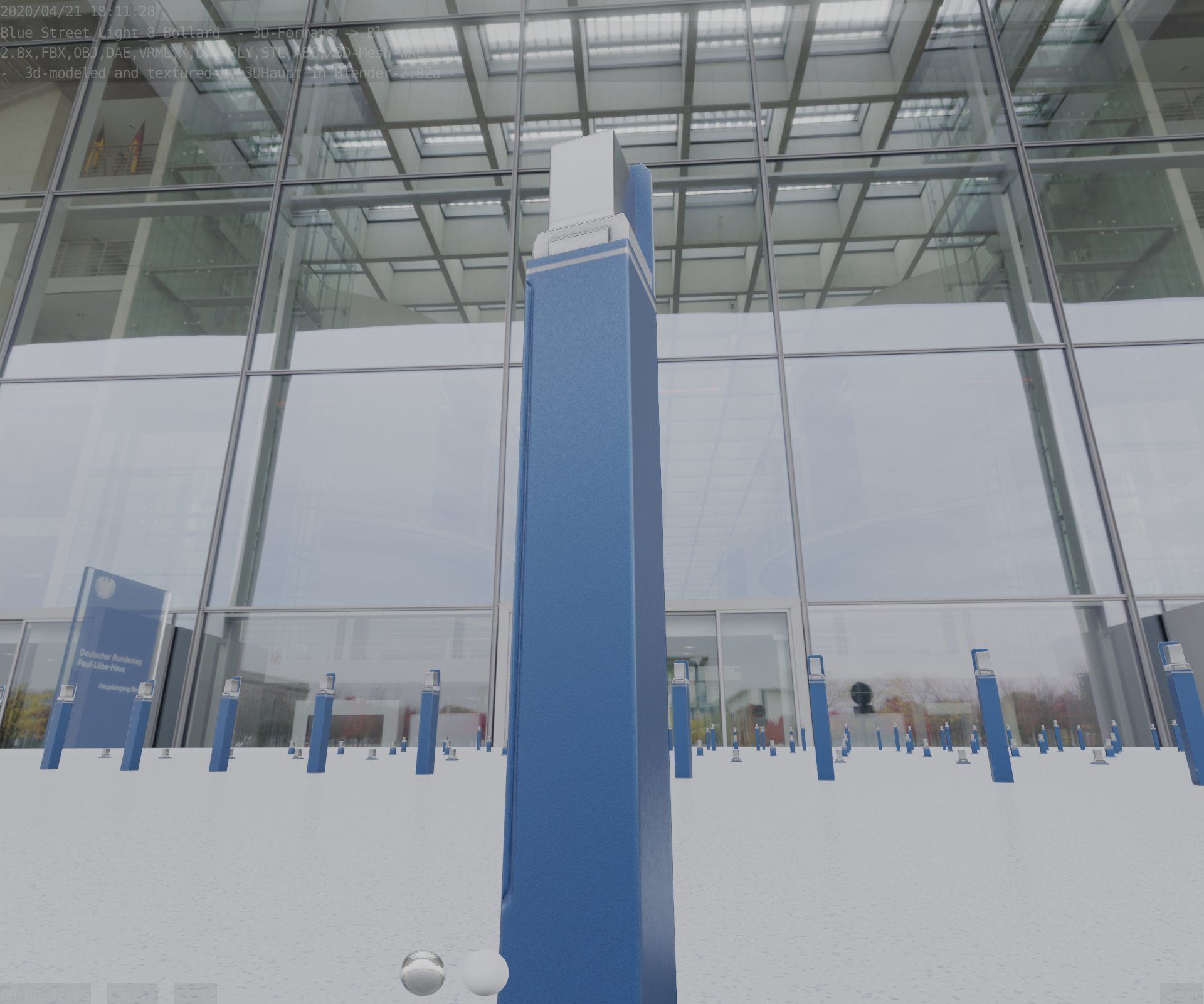 Street Light 8 Bollard 900 mm Futuristic Blue Version 2 Low-poly 3D model_93