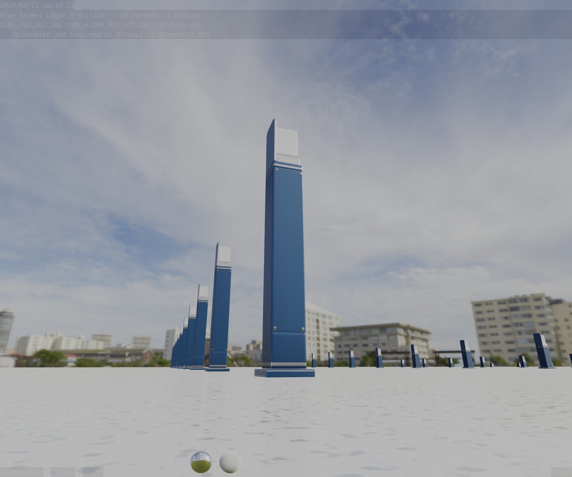 Street Light 8 Bollard 900 mm Futuristic Blue Version 2 Low-poly 3D model_31