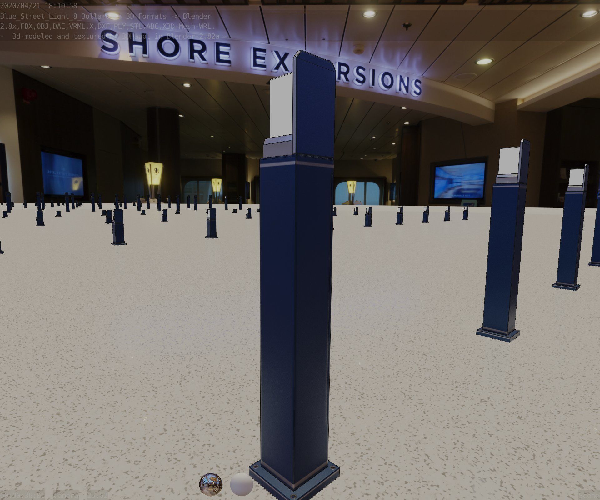 Street Light 8 Bollard 900 mm Futuristic Blue Version 2 Low-poly 3D model_65